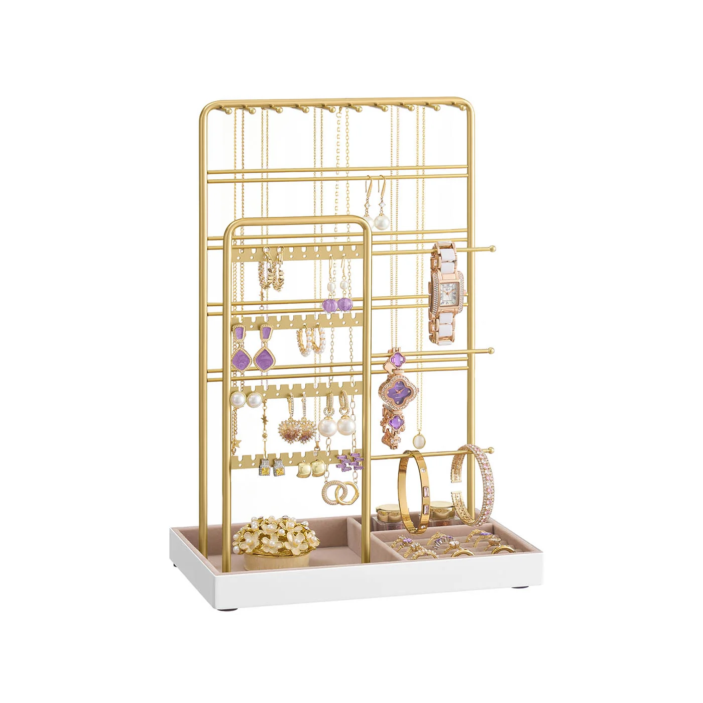 Porte-bijoux en métal plateau en velours polyvalente doré clair