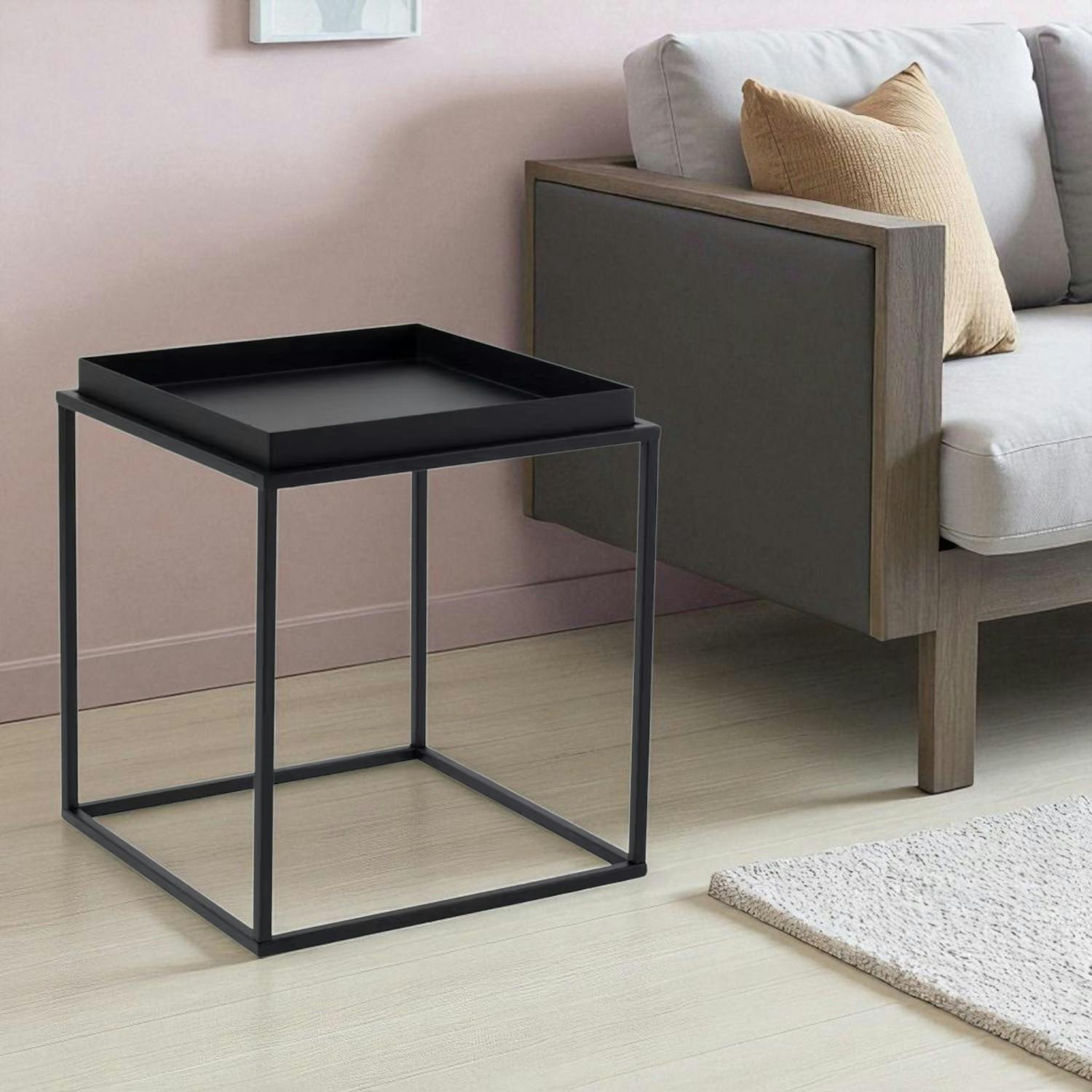Bout de canapé cube noir – plateau mobile, style design SFAX