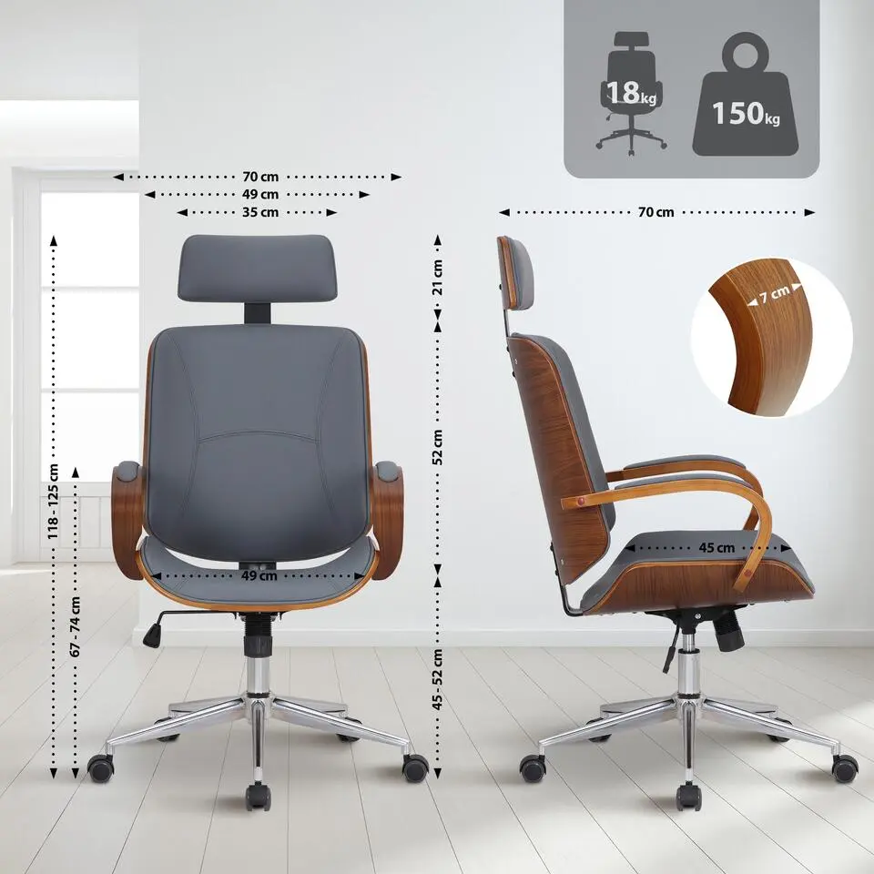 CLP Bureaustoel Dayton chroom Frame - Kunstleer - walnoot/grijs