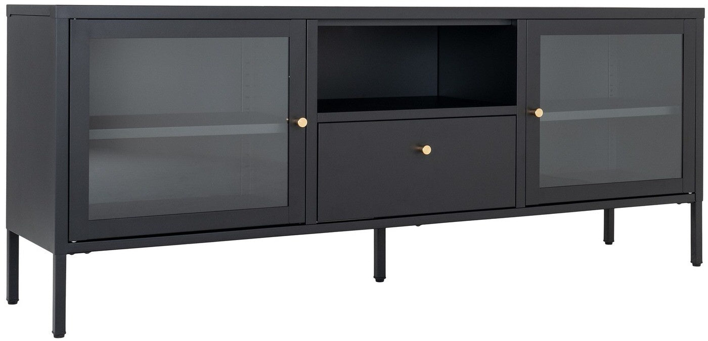 House Nordic Dalby Zwart   Glas TV Meubel 2-Deuren 1-Lade