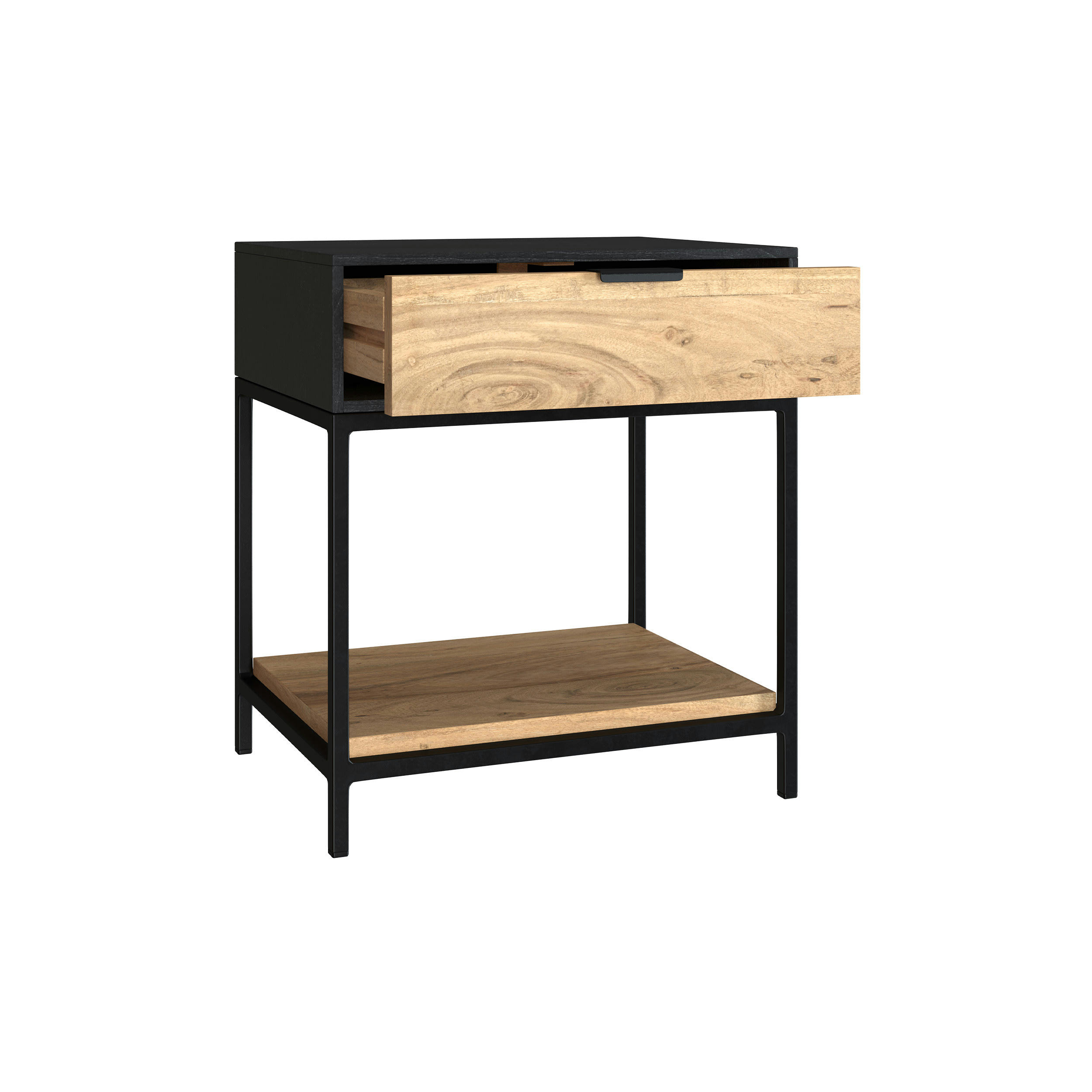JAKSON - Table de chevet en bois et métal noir 1 tiroir