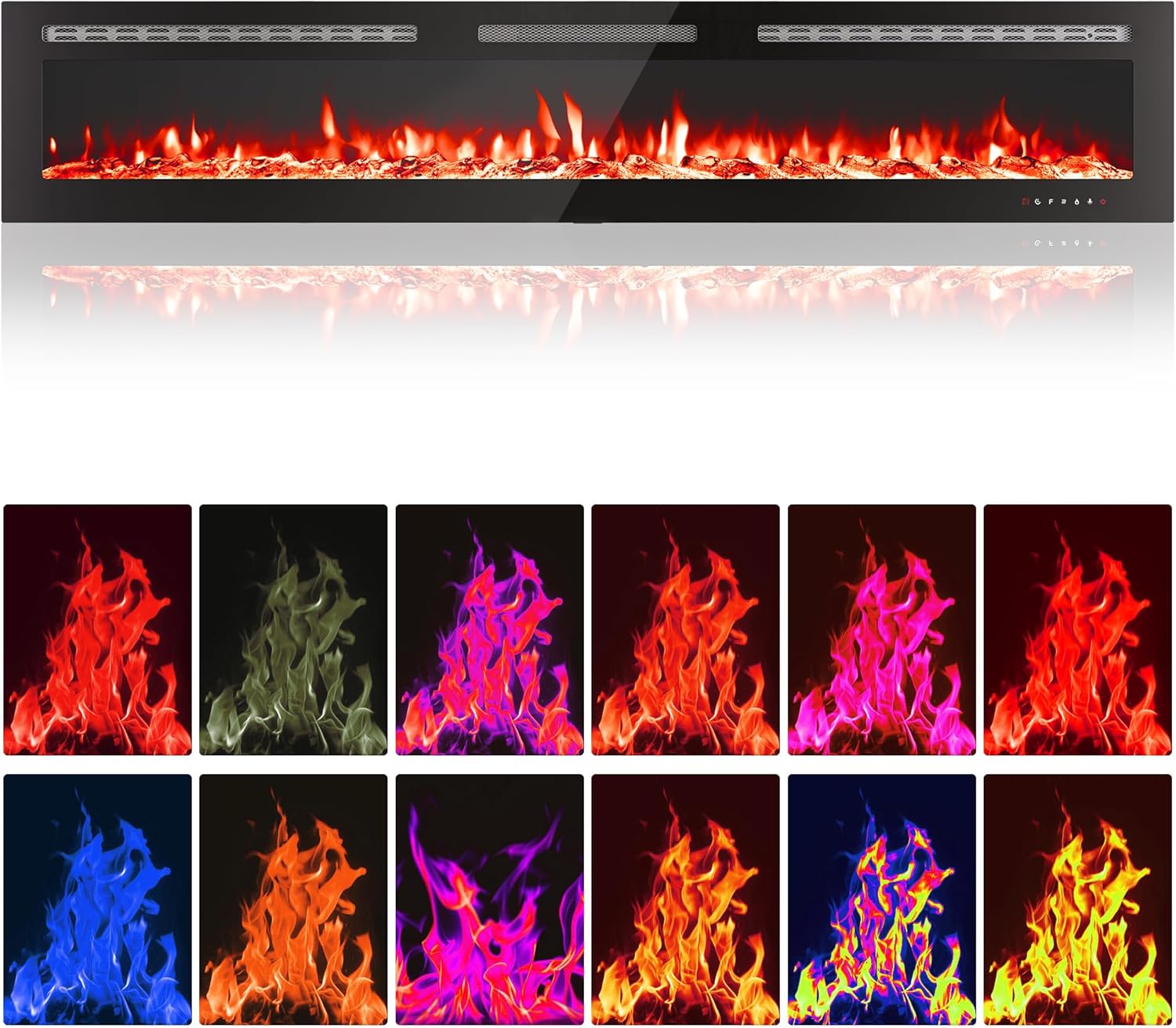 60 in Electric Fireplace, Recessed/Wall Mounted Linear Fireplace with WiFi & Remote Control, Multicolor Flame Effect, 750W/1500W Heating, Includes Log & Crystal Decor, Black
