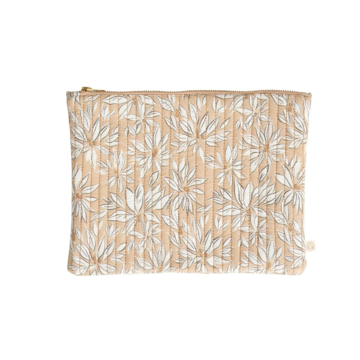 LA CABANE - Pochette en coton imprimé feuille beige