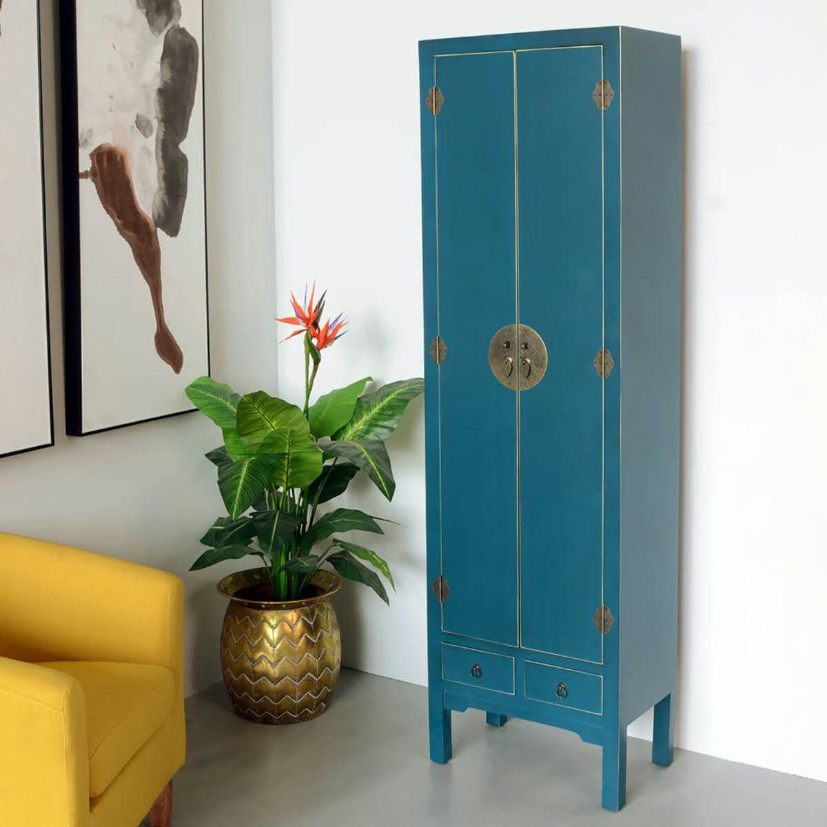 IVANA - Armoire  2 portes 2 tiroirs coloris bleu