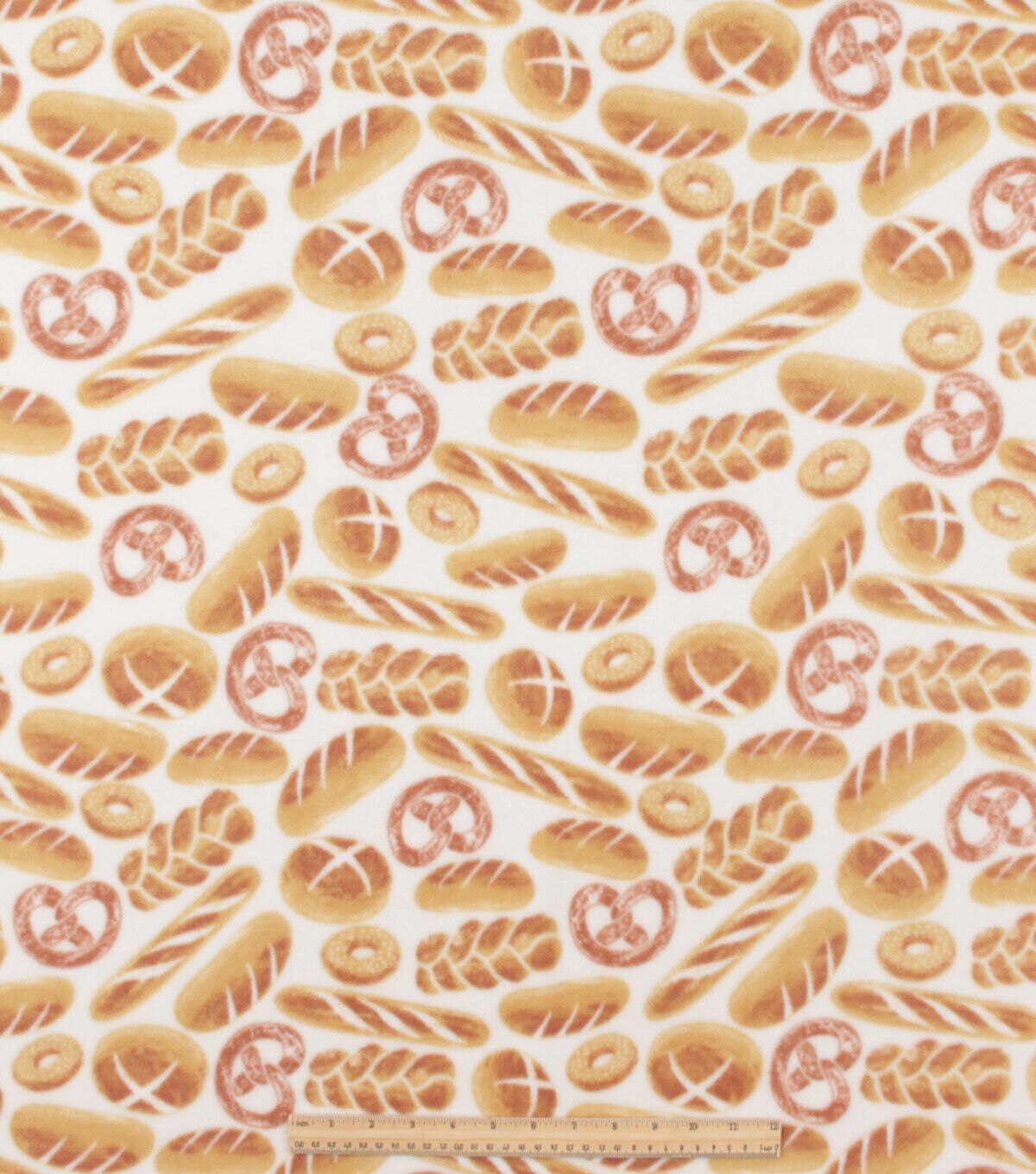 Bread Varieties on White Anti Pill Fleece Fabric
