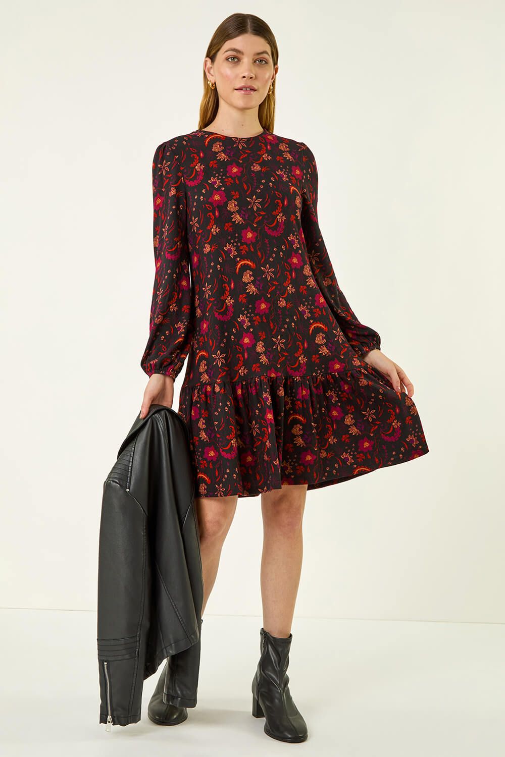 Roman Floral Print A-Line Stretch Dress