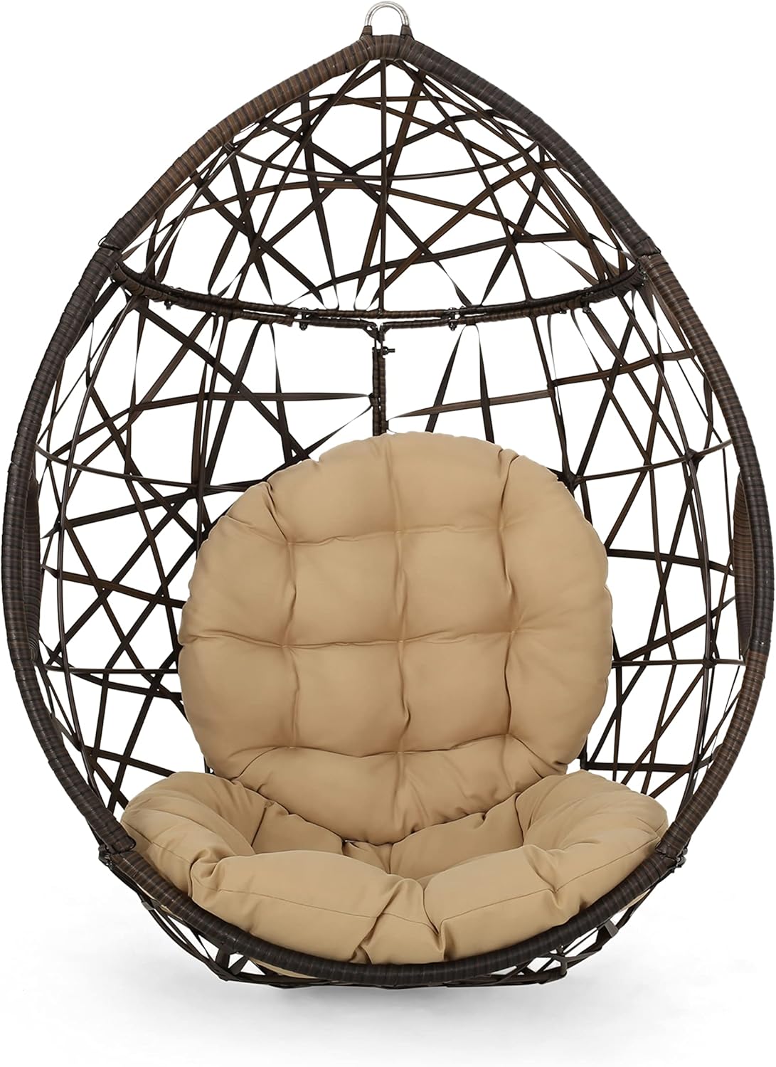 Christopher Knight Home Isaiah Indoor/Outdoor Wicker Tear Drop Hanging Chair (Stand Not Included), Multi-Brown and Tan