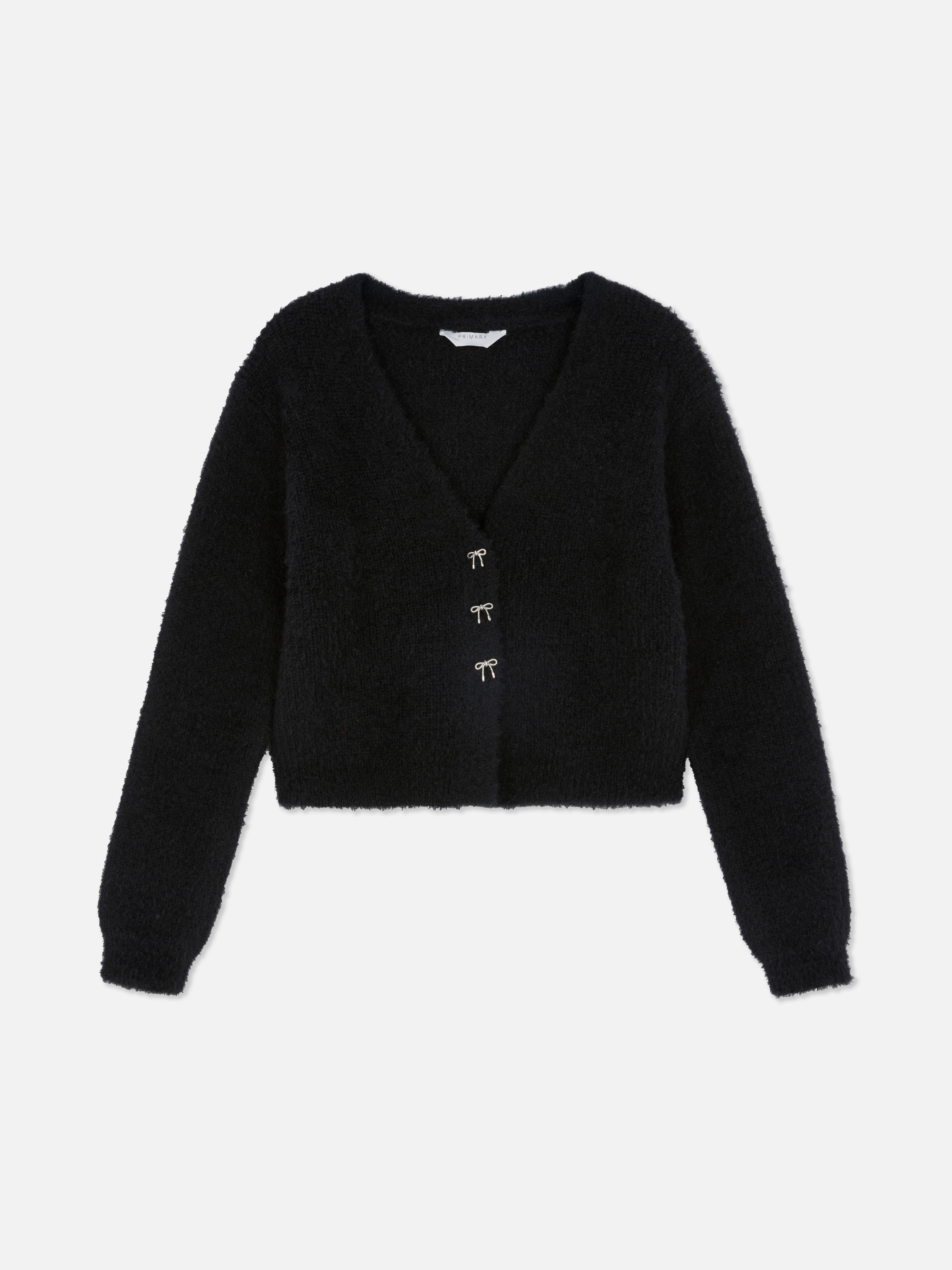 7-15yrs | Bow Eyelash V-Neck Cardigan