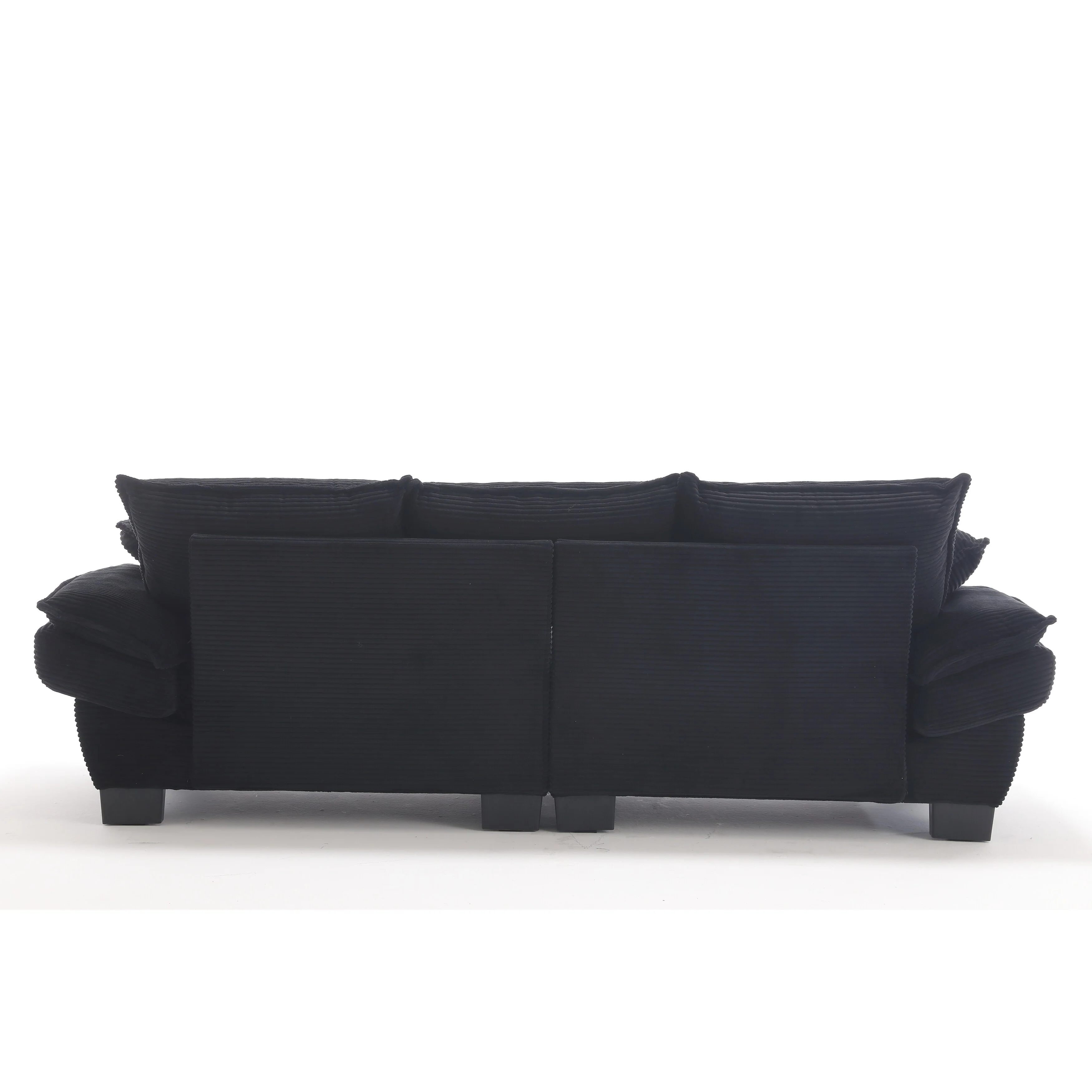 Black Modern 88.6 Corduroy 3-seater Sailboat Sofa with Two Pillows and Wide Plastic Feet for Living Room