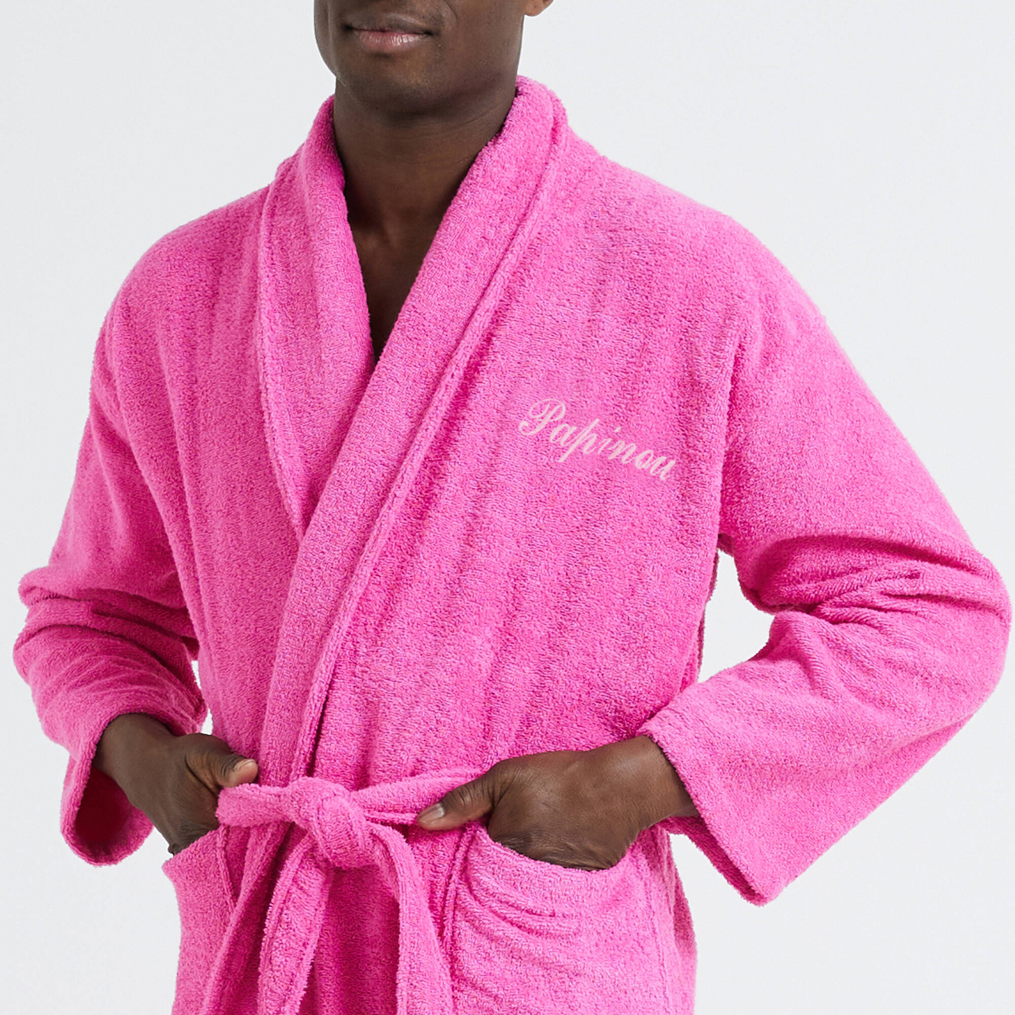 Peignoir mixte adulte éponge bouclette col ch&acirc;le personnalisable