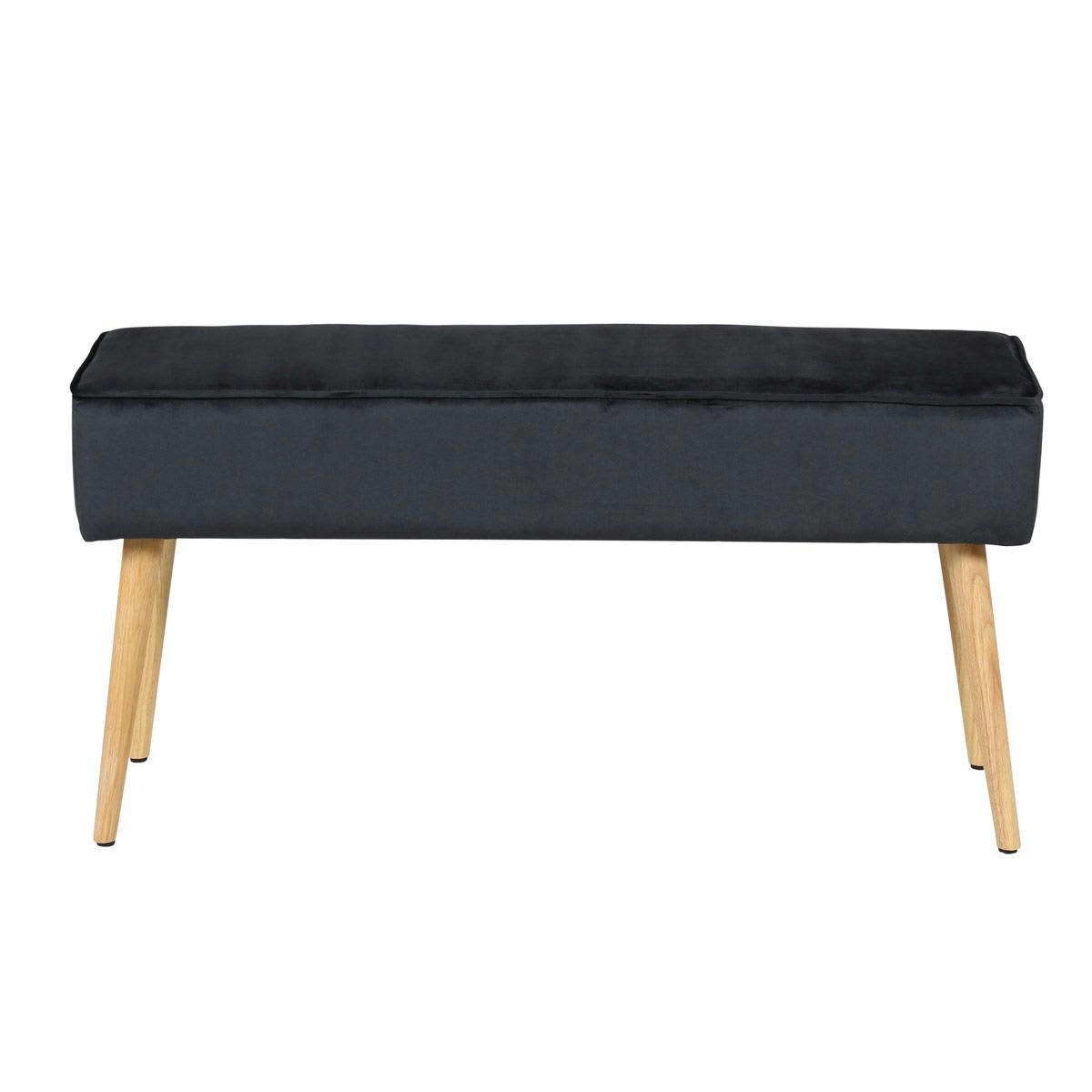 POPY - Banc en velours gris foncé et pieds bois naturel