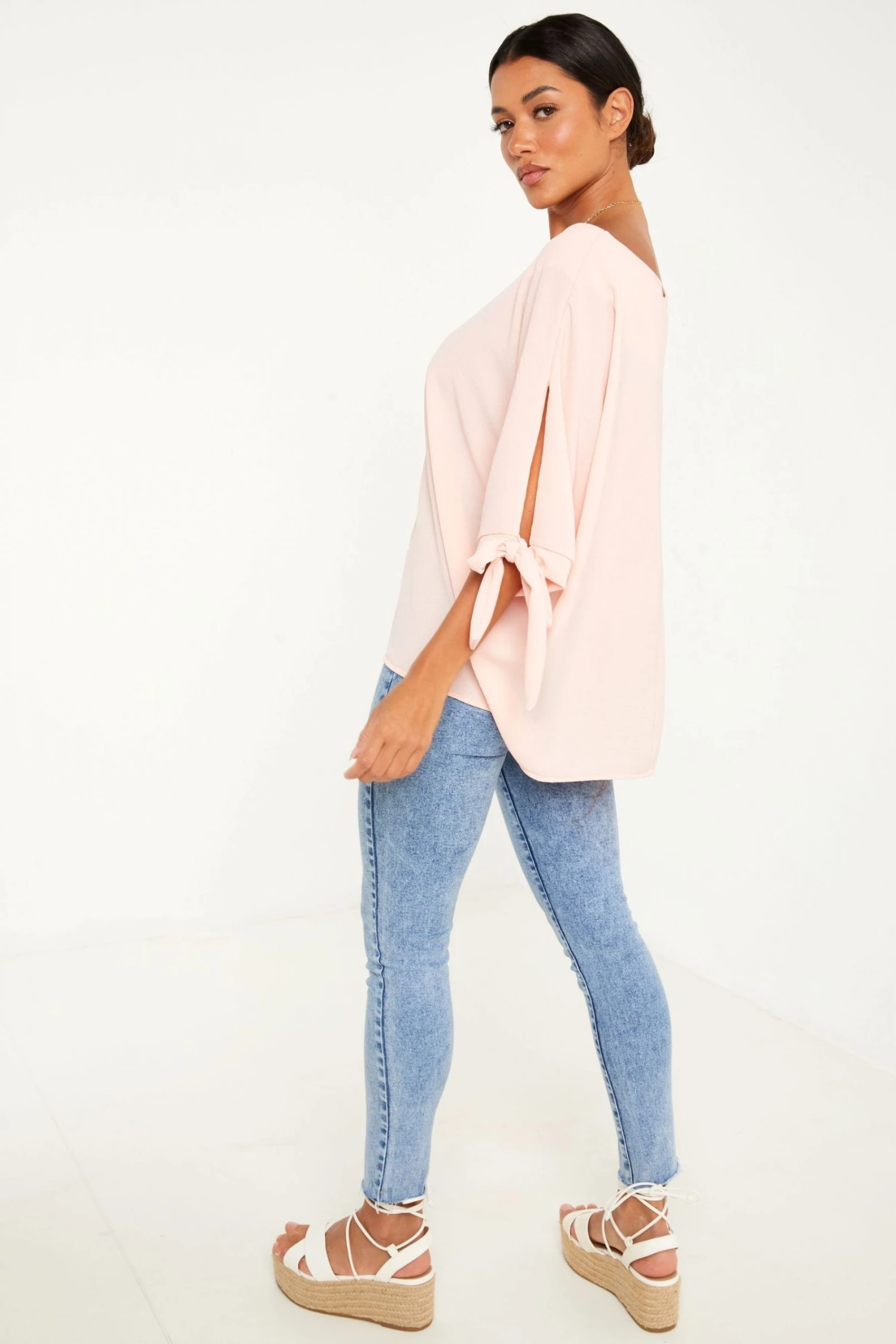 Quiz Pink Tie Sleeve Necklace Top