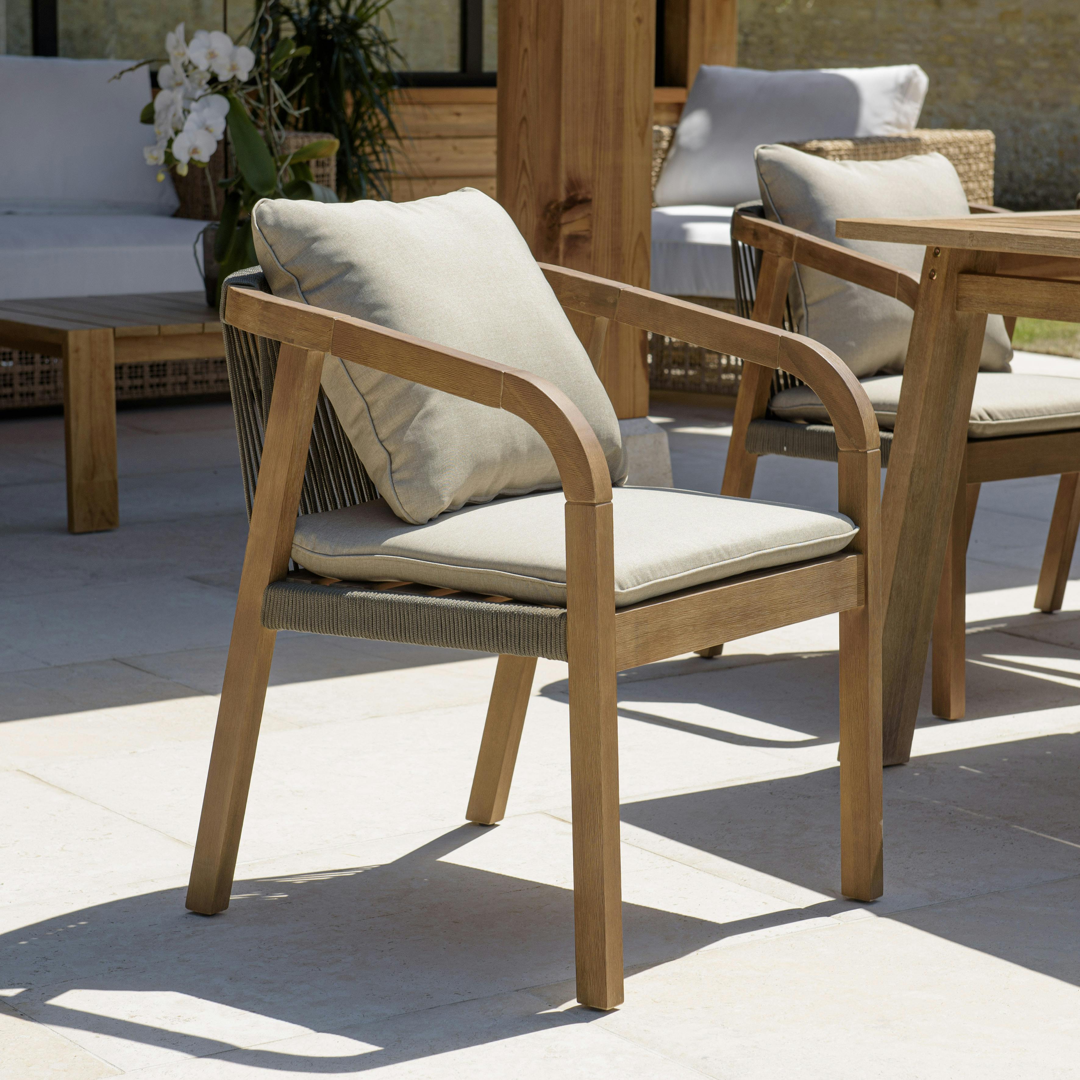 Fauteuil de jardin acacia et cordage vert avec coussins (lot de 2) BAHIA