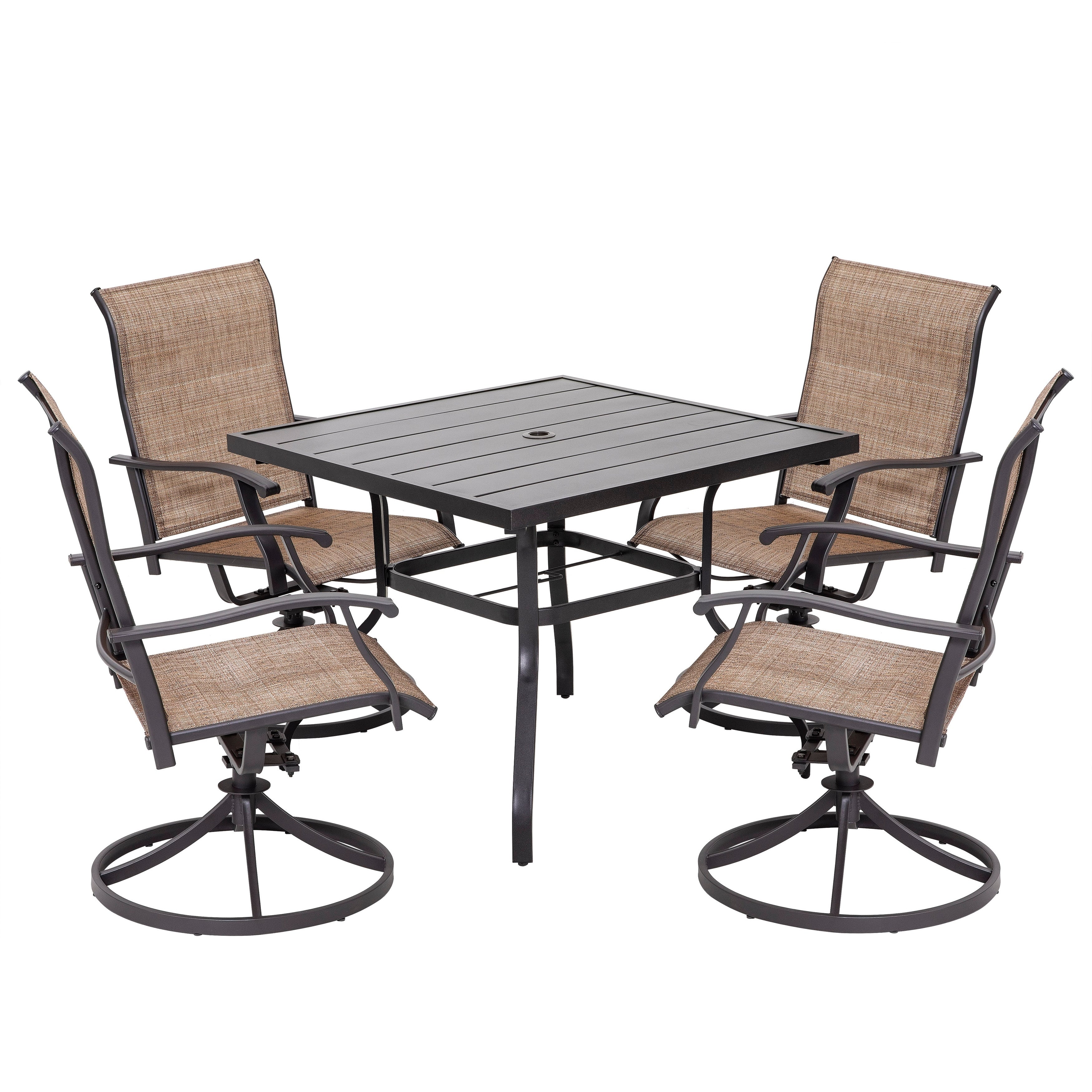 Outdoor 5-Piece Dining Set, Textilene Fabric, Powder-coated Iron Frame