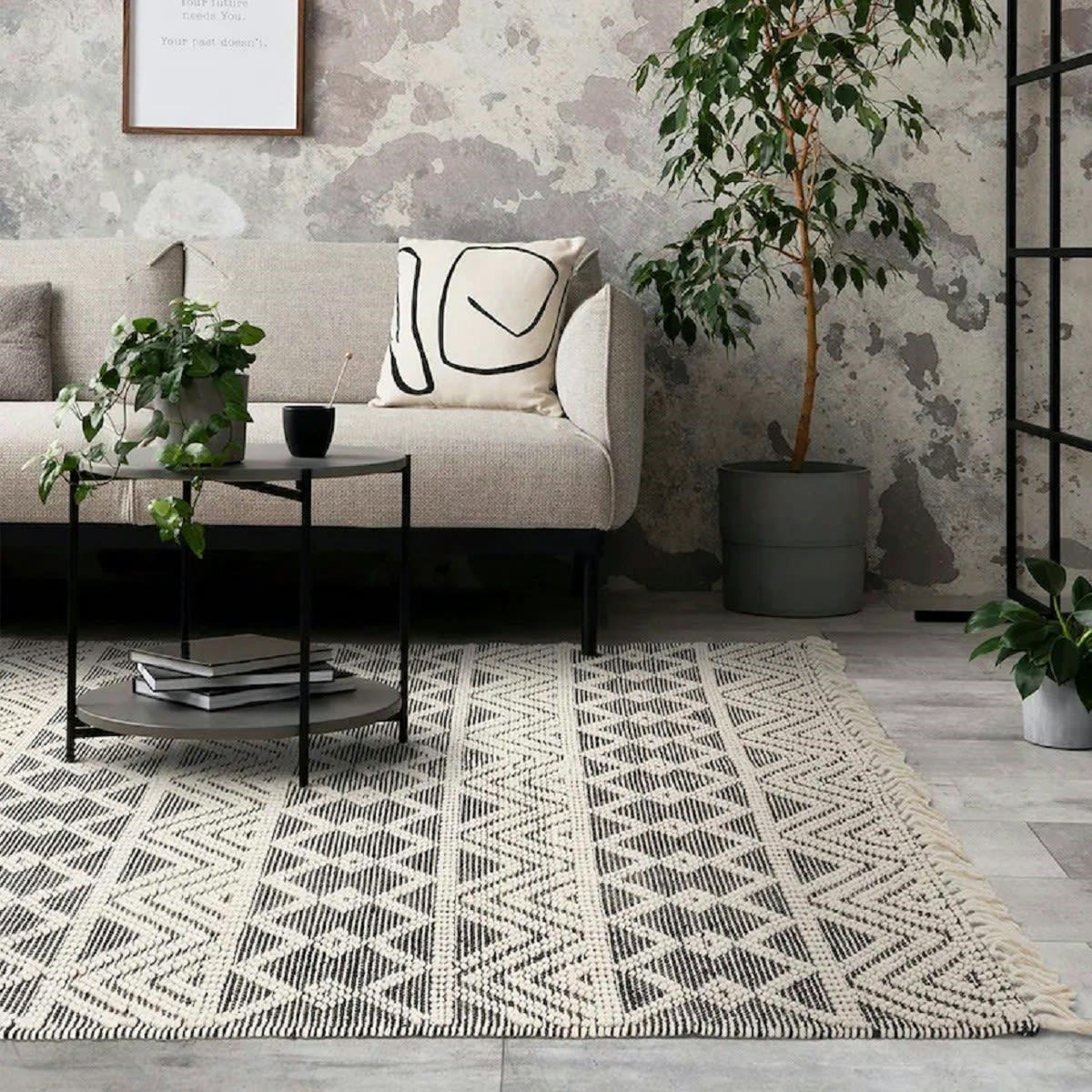 SAGRA - Tapis de salon en laine noir 160x230 cm