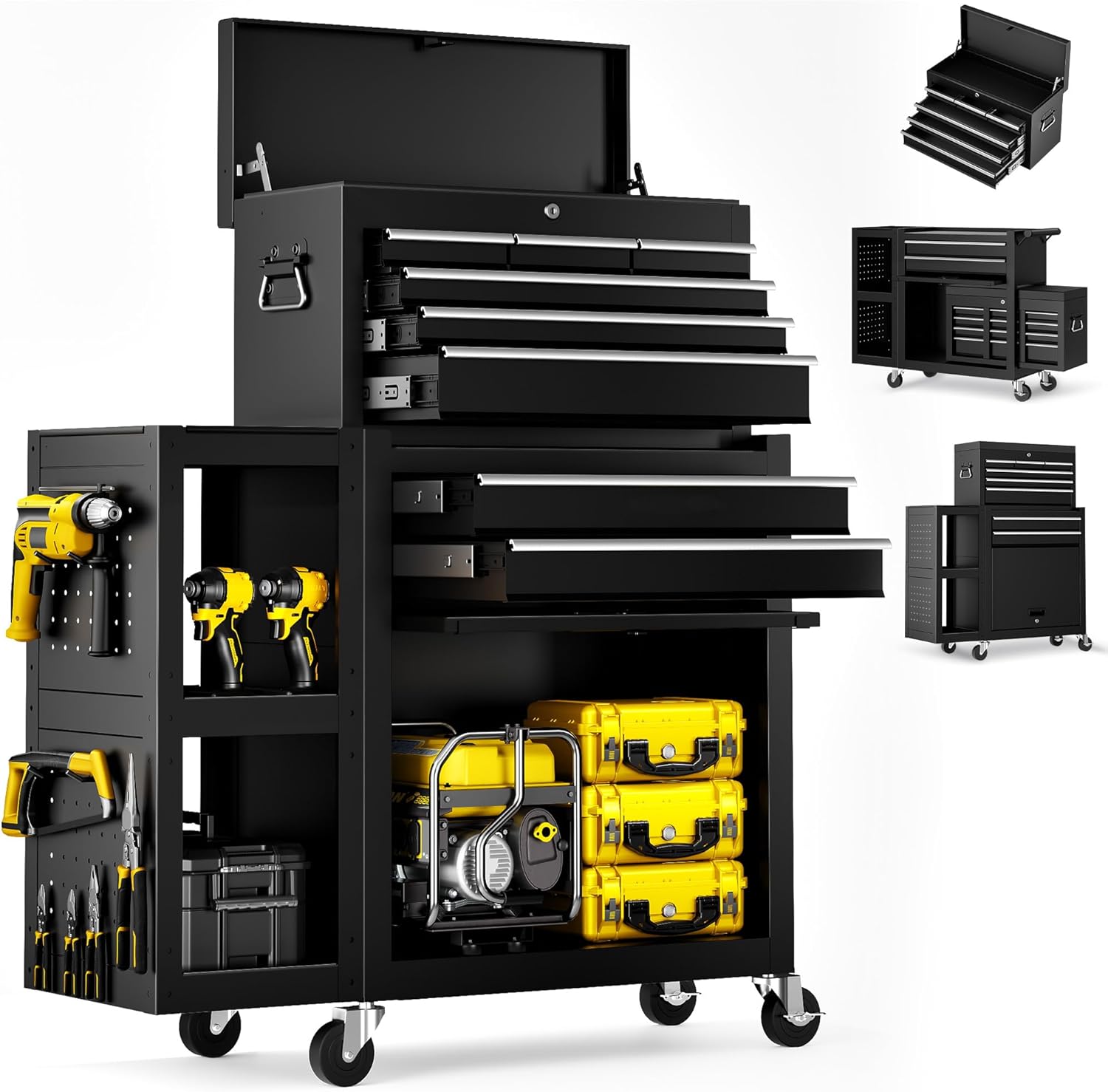 8-Drawers Rolling Tool Chest with Wheels, 3-in-1 Exclusive Tool Box Combo with Removable 4-Tire Utility Cart, 30% Extra Storage Rolling Tool Cabinet for Garage Workshop, 35”W x 13”D x 43”H-2026