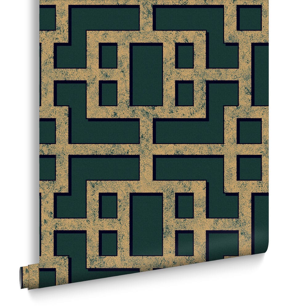 Graham & Brown Vliesbehang - Rendo Green & Copper - 10mx52cm