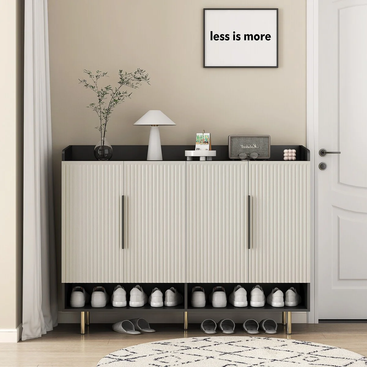 Shoe Cabinet with 4 Doors Large Modern Shoe Storage Organizer Cabinet with Adjustable Shelves for Entryway Shoe Rack Cabinet