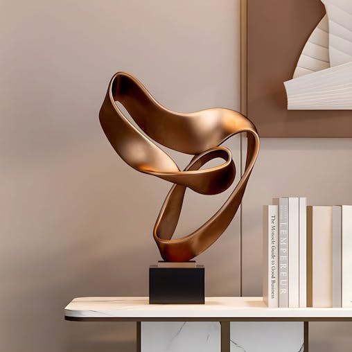 SOGA 45cm Bronze Abstract Sculpture Modern Ribbon Art with Black Base for Home Decor
