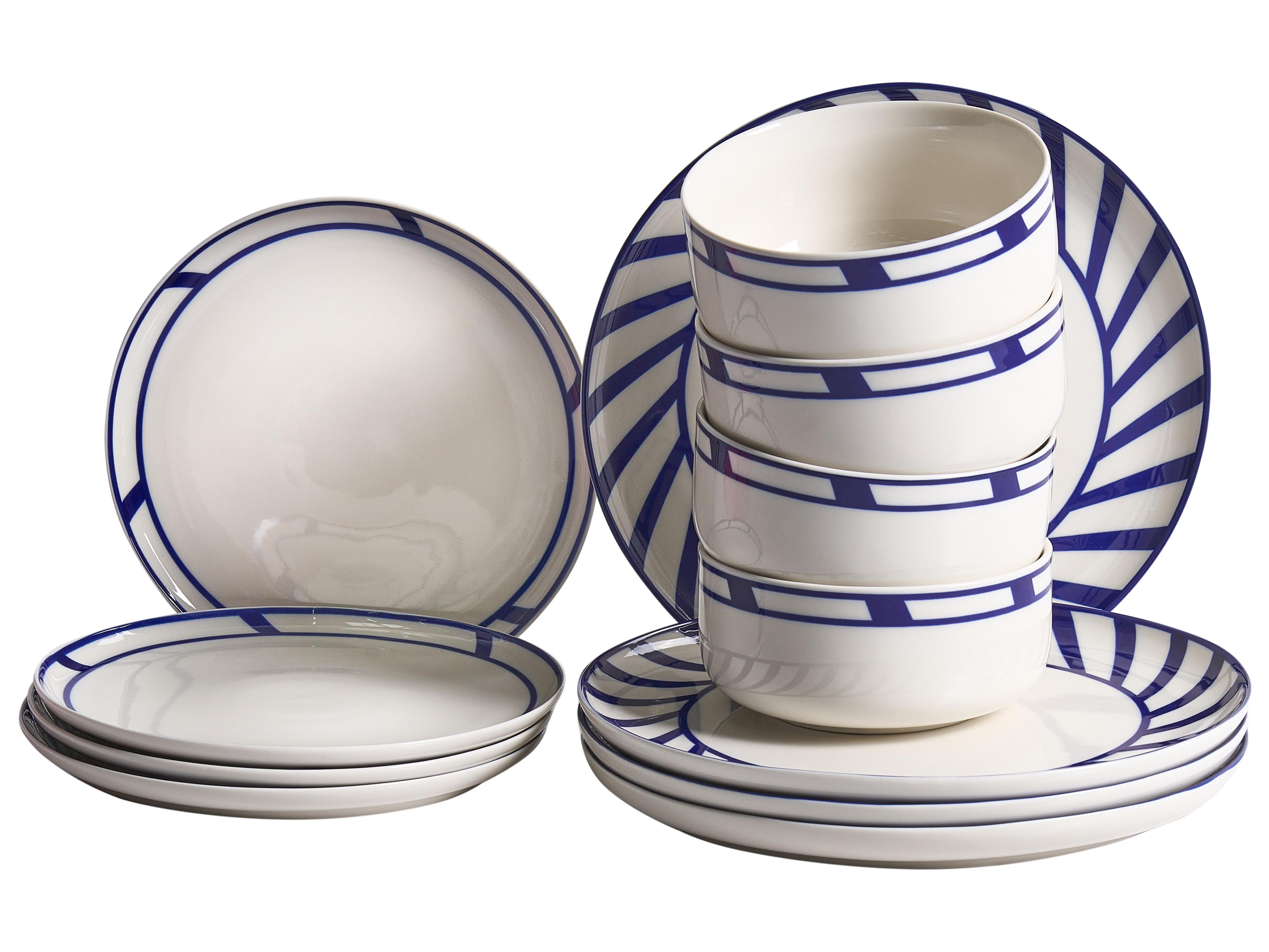 Set of 12 Dinnerware SHISO Porcelain White/ Blue