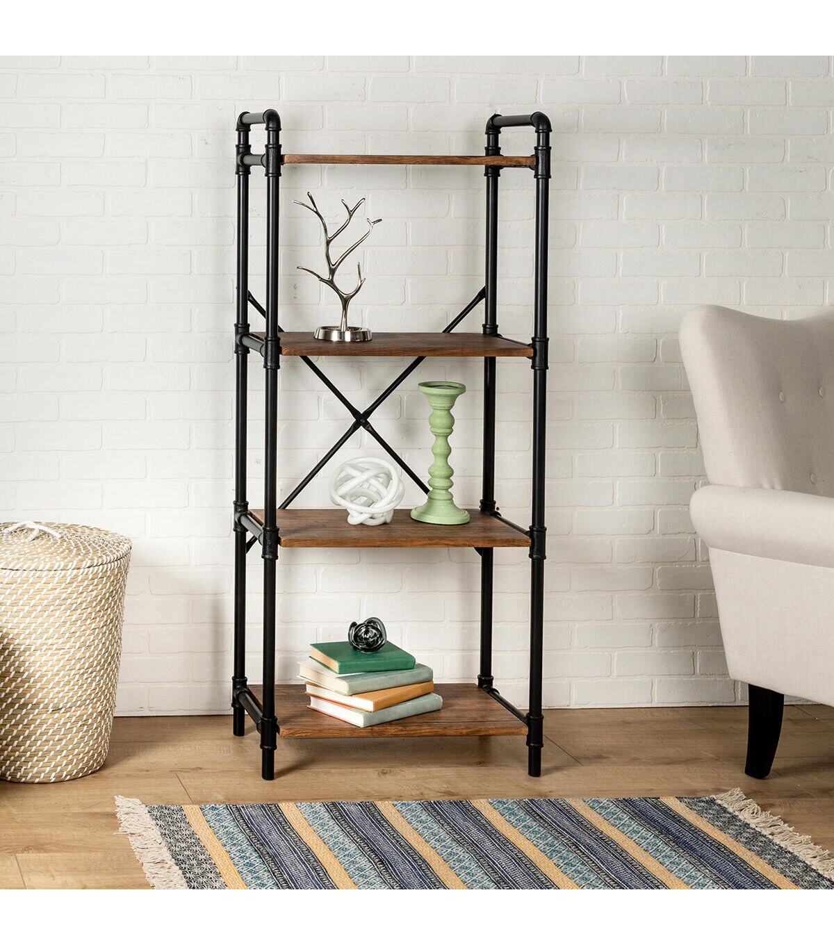 Honey Can Do 4 Tier Industrial Bookshelf Black