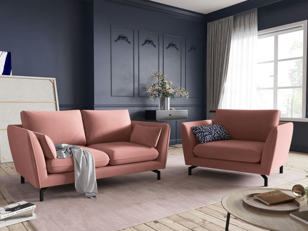 PODIUM - Canapé 2 places en velours rose