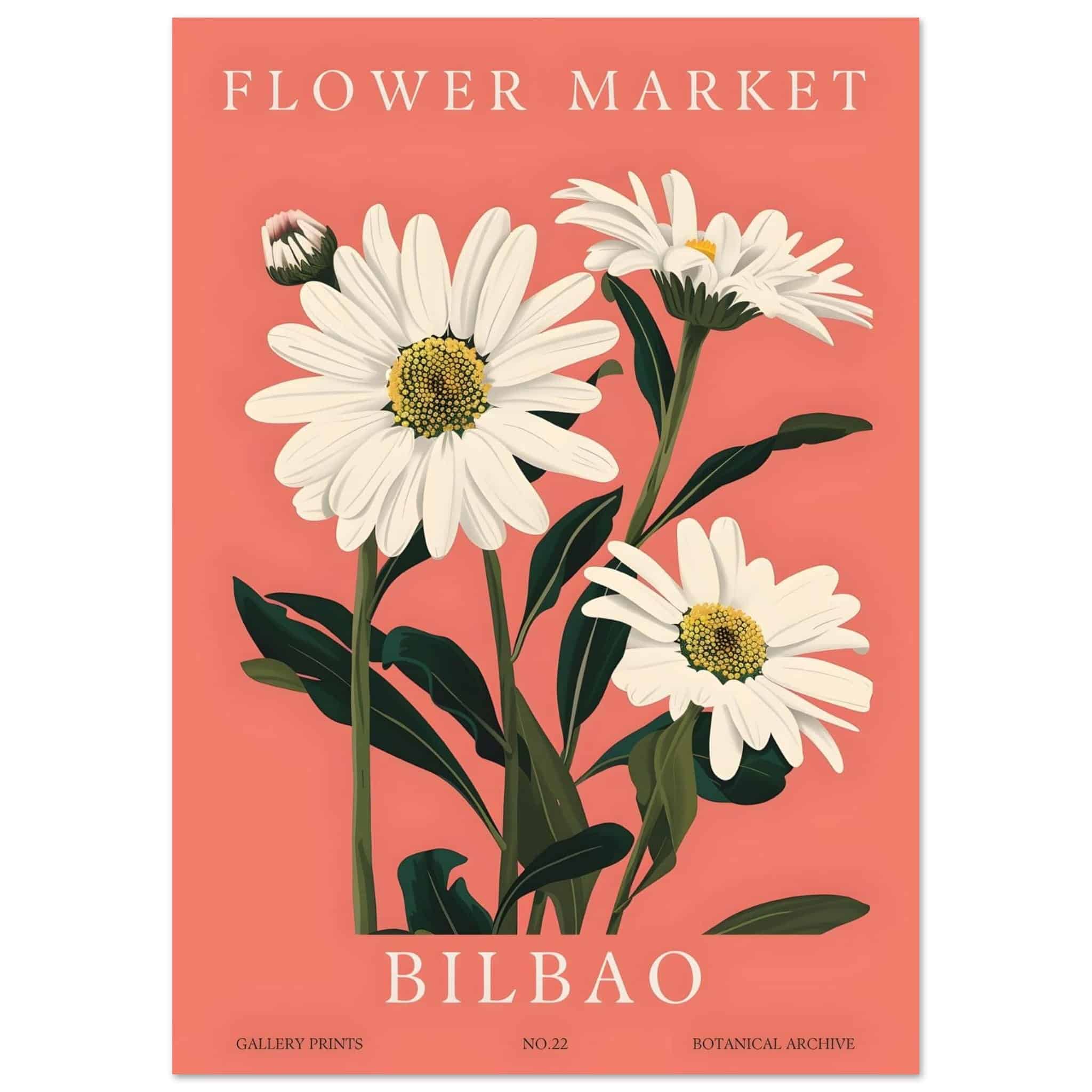 Artfulprints Poster Flower market - Bilbao  - A4 21x29.7 cm - Roze