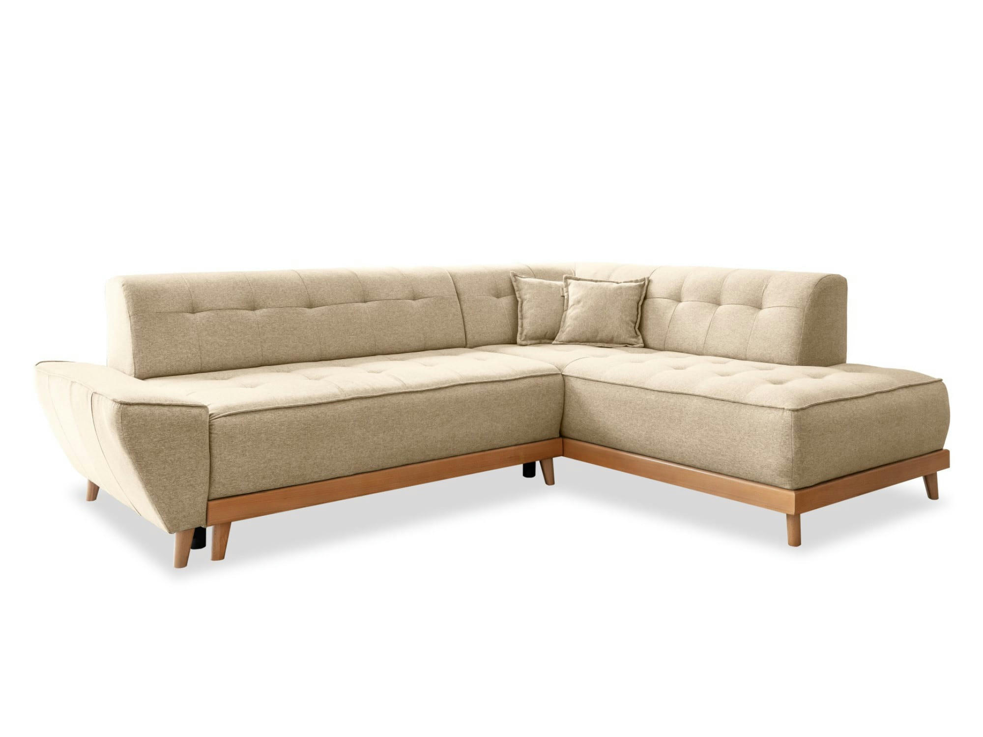 DAISY - Canapé d'angle droit convertible 5 places en tissu beige