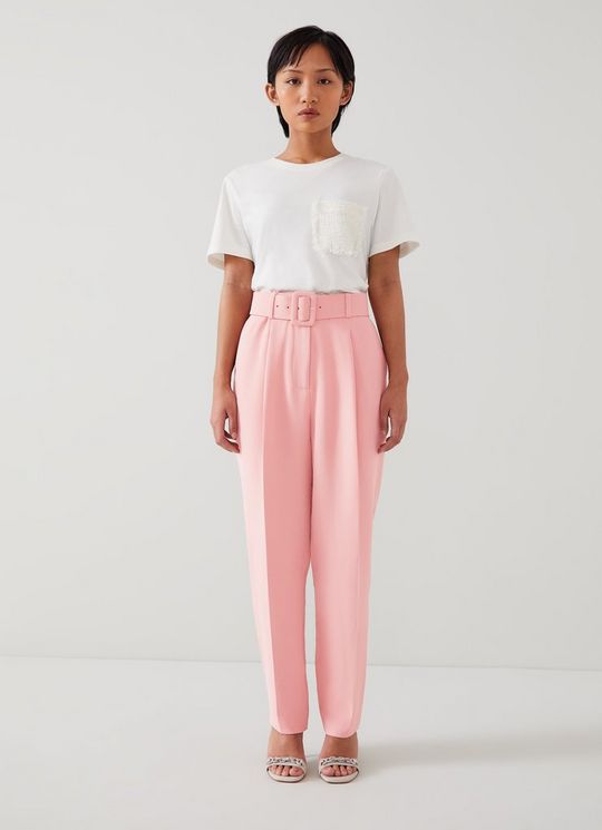 Tabitha Petite Pink Crepe Cropped Trousers