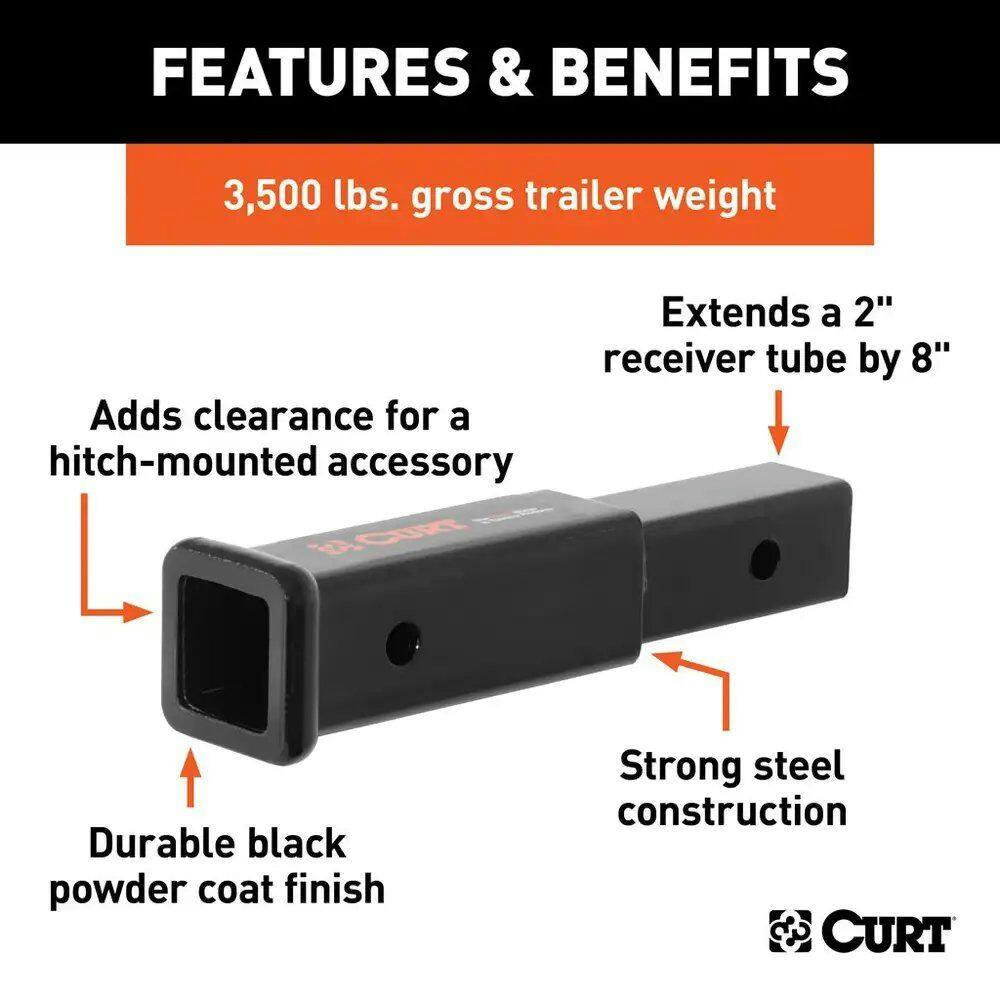 CURT 8-in Receiver Tube Extender (2-in Shank, 3,500-lb)