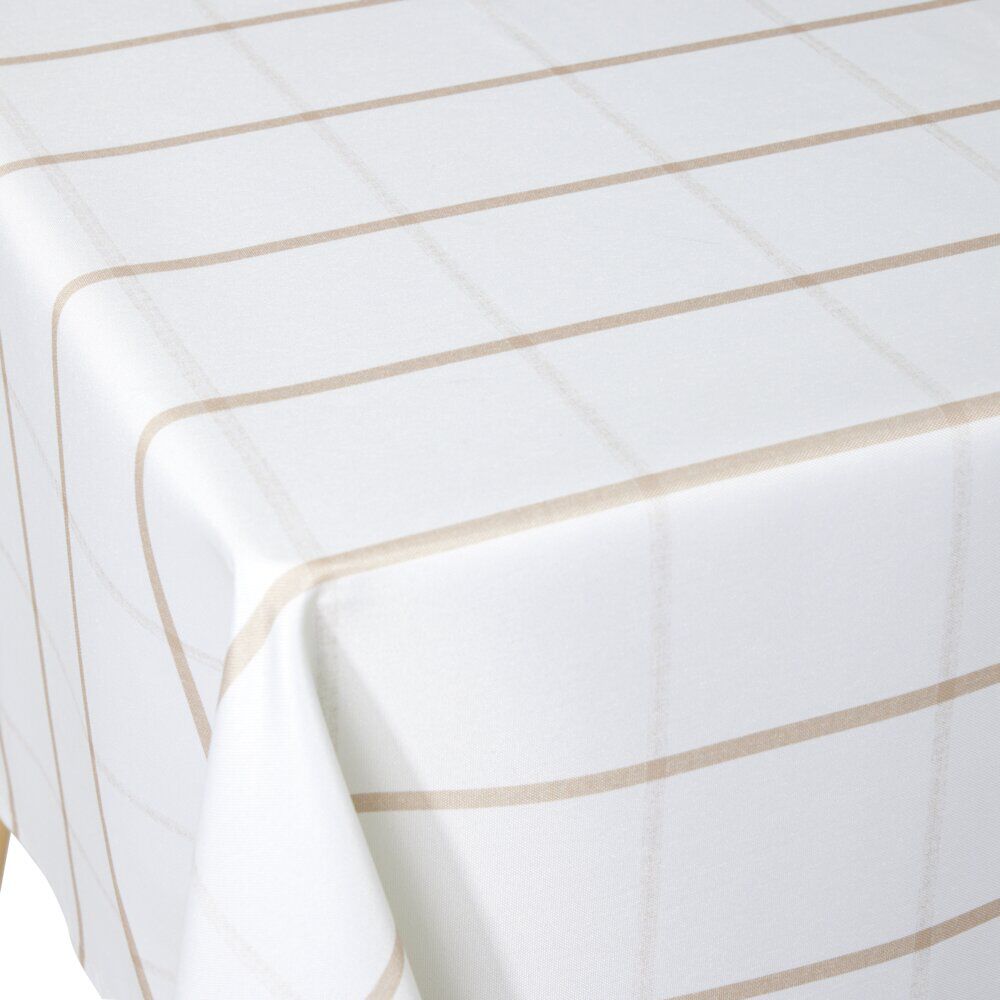 Nappe rectangulaire polyester blanche liseré taupe 150x250cm