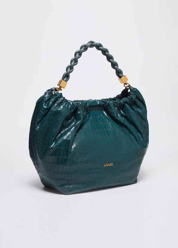 Borsa hobo grande con stampa coccodrillo