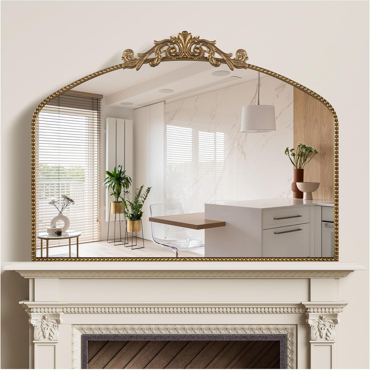 40x30 Gold Large Antique Mirror, Vintage Baroque Mirror with Ornate Beaded Frame for Home Decor - Living Room, Entryway, Bathroom, Fireplace