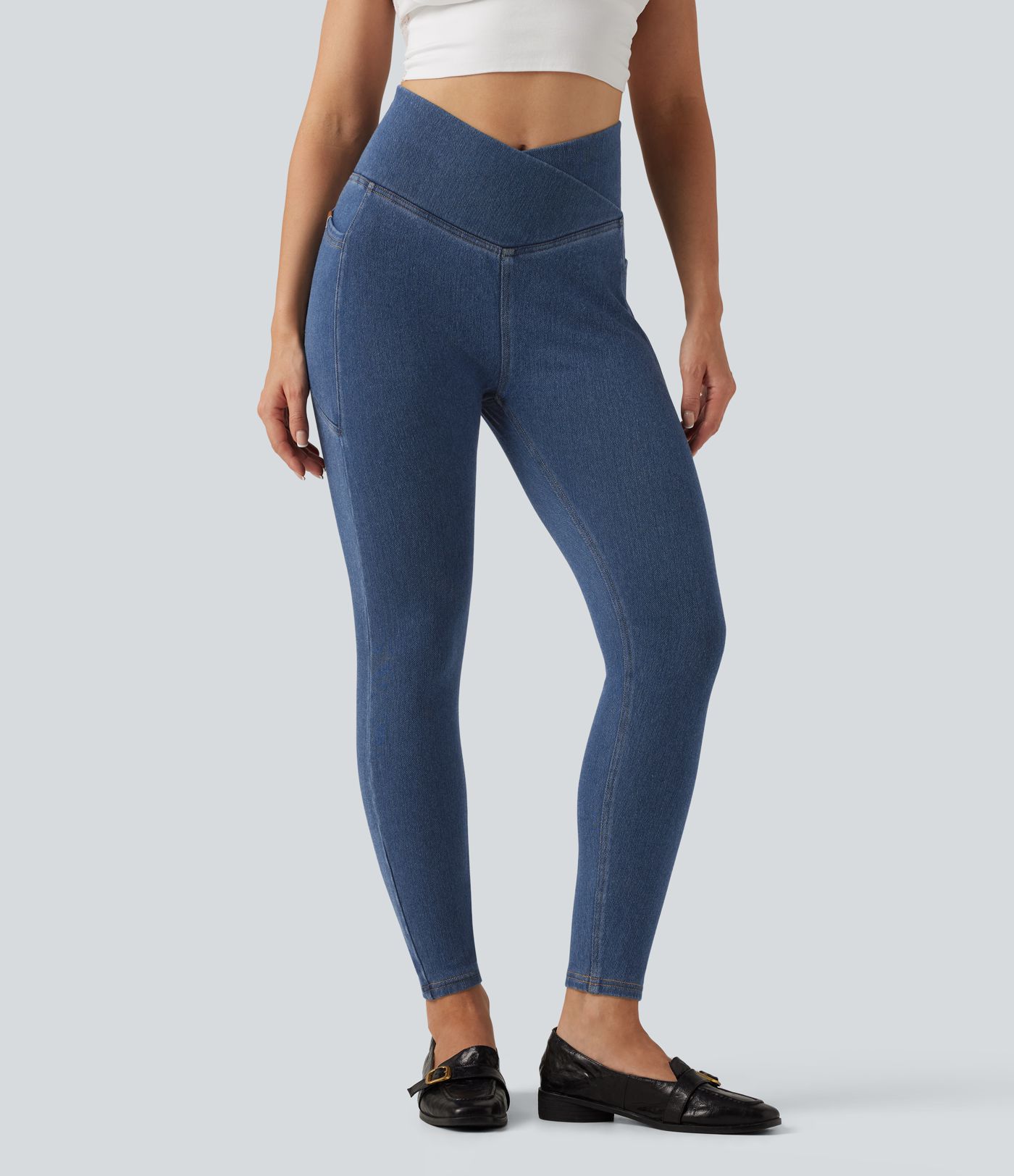 Legging Halara Flex™ Denim Heat taille haute asymétrique avec poches