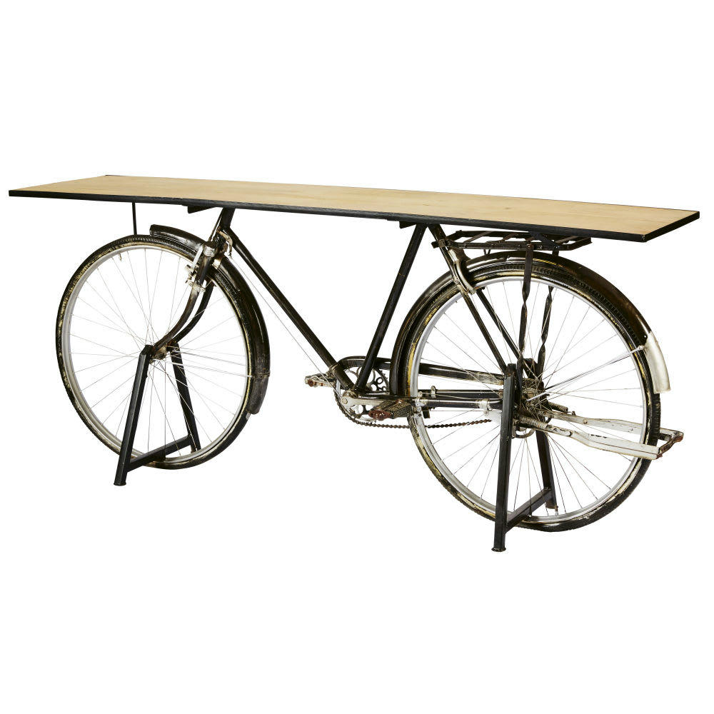 Bicyclette - Console bicyclette industrielle en bois de manguier et métal noir