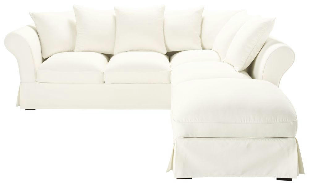 Roma - Housse de canapé d'angle fixe et convertible 6 places (matelas 6 cm) ivoire