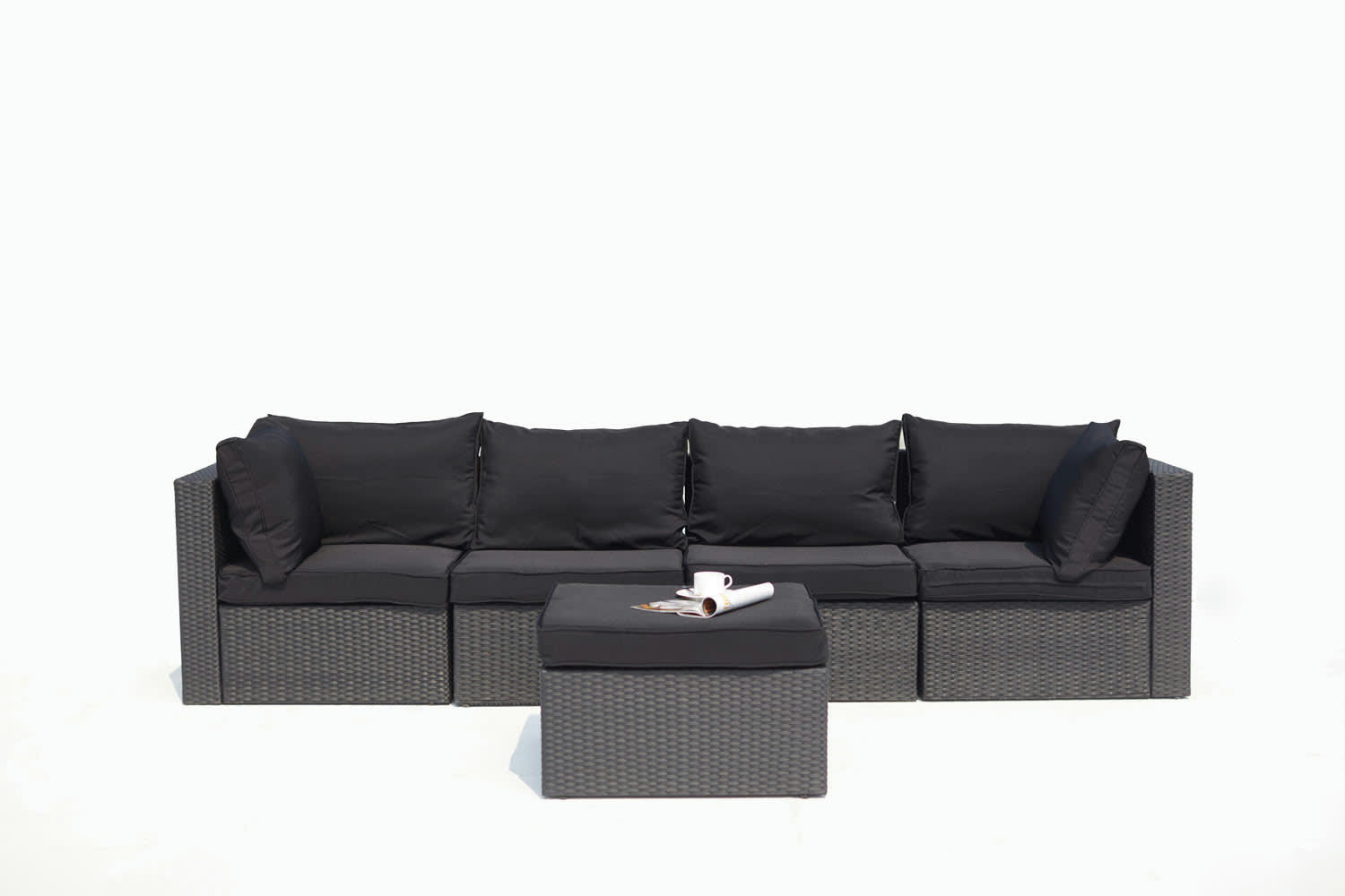MILANO - Salon de jardin modulable 5 places en résine tressée noir