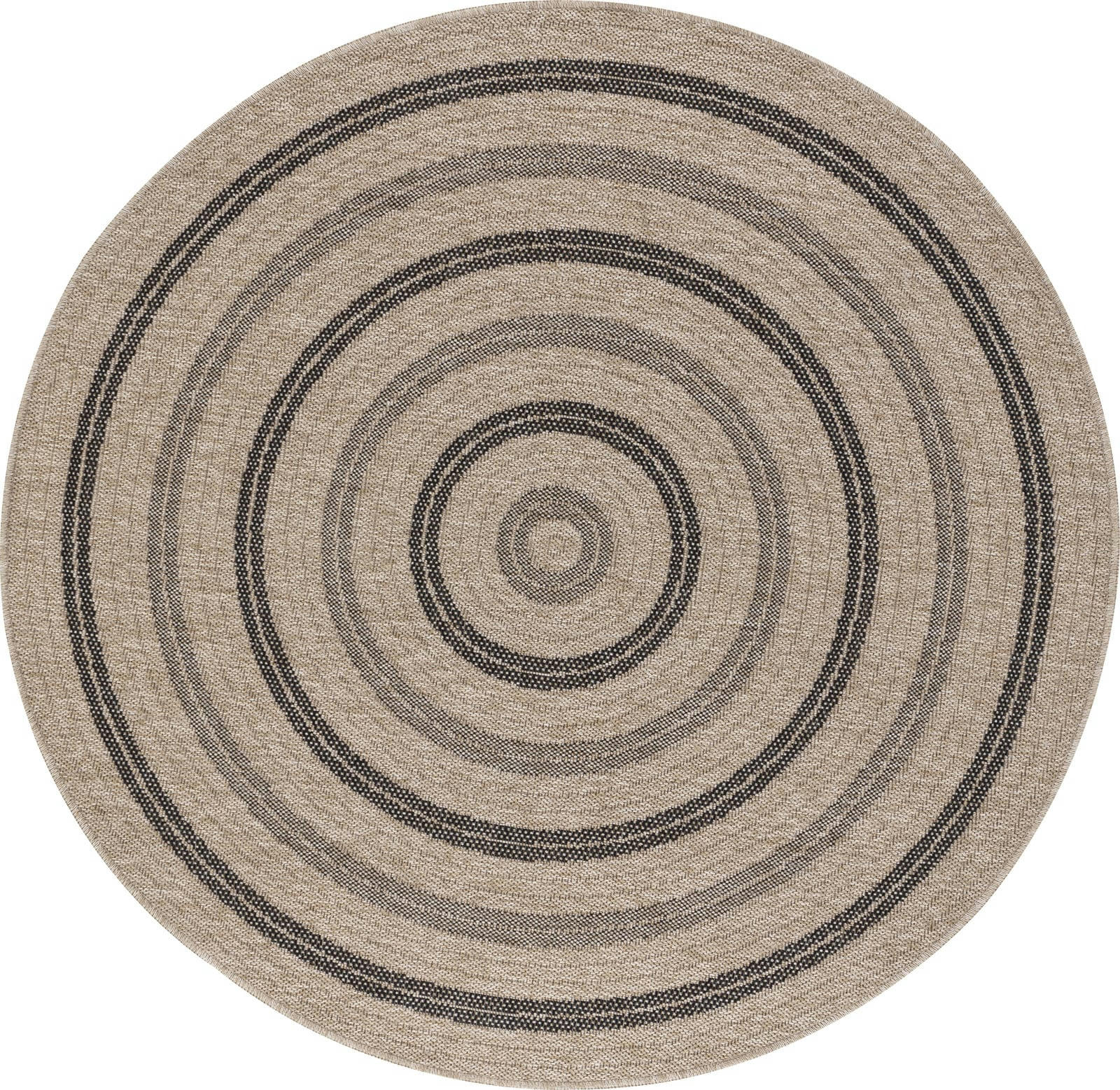 RHONDA - Tapis Rond Extérieur Effet Jute Sable/Noir Ø 100