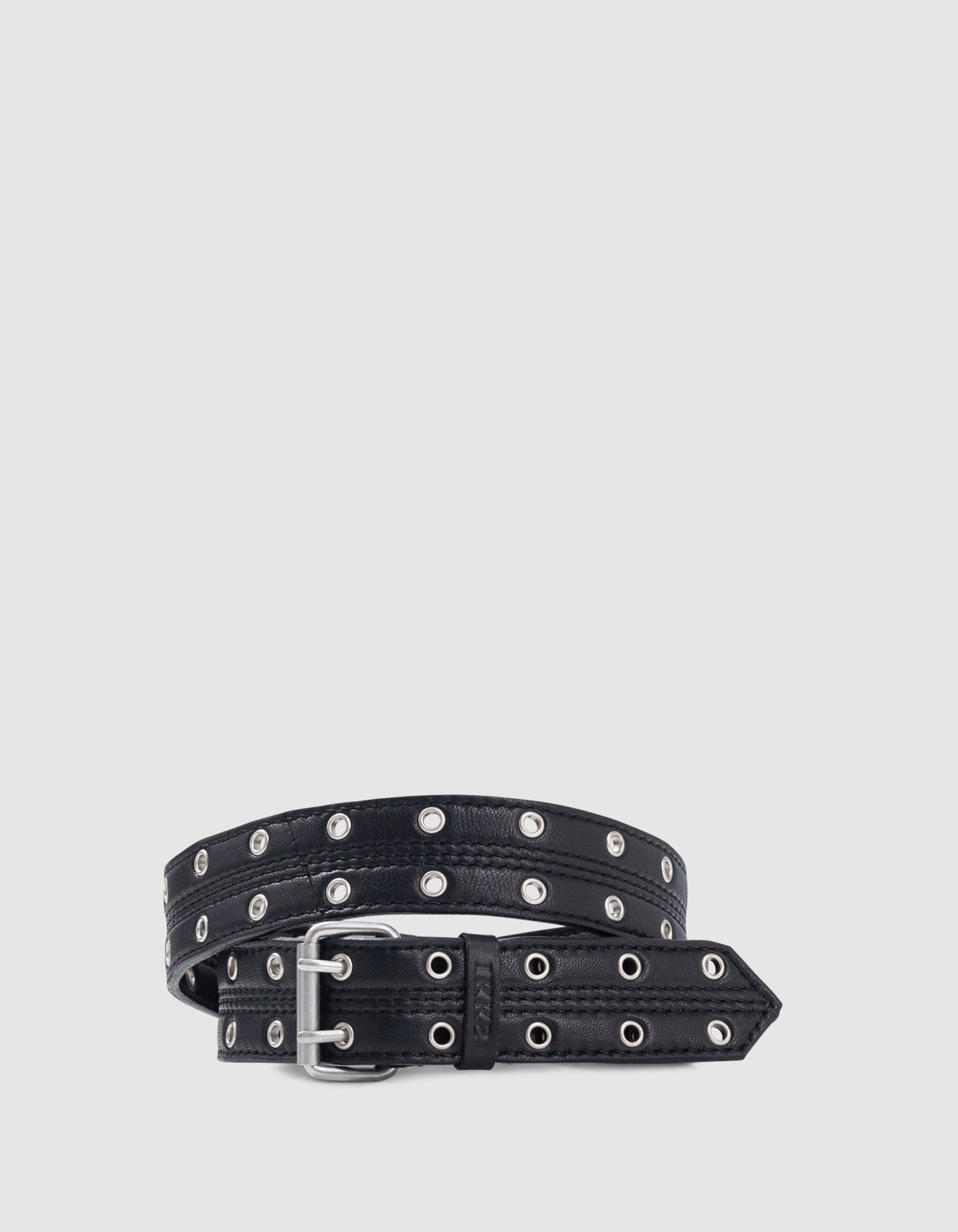 Ceinture noire cuir décor double œillets Femme