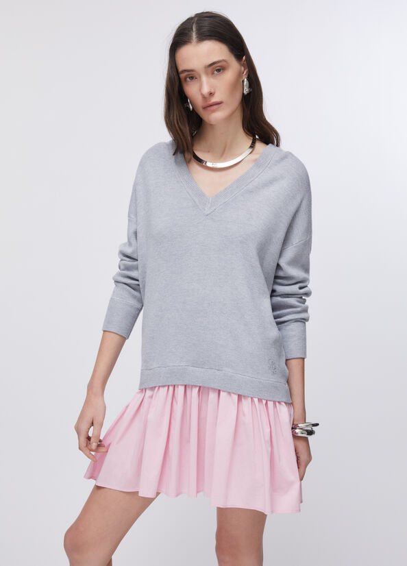 Abito in maglia con inserto in popeline