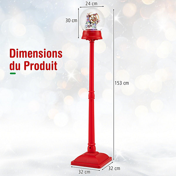 Lampadaire Noël 153 cm avec Lumières LED, Carrousel Rotatif avec 8 Chansons, Scène Festive, Lanterne Boule à Neige Noel