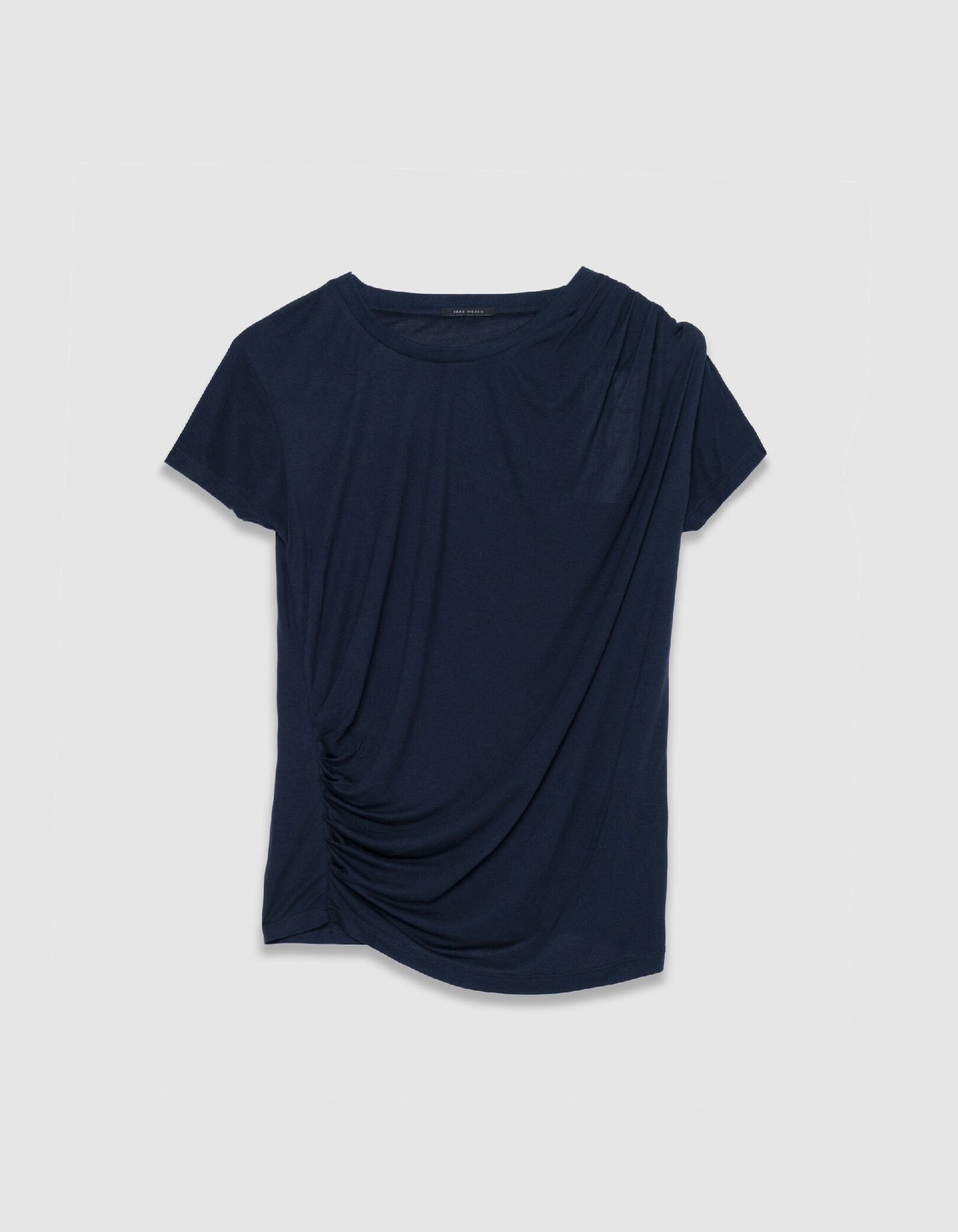 Tee-shirt manches courtes marine fronces côtés Femme