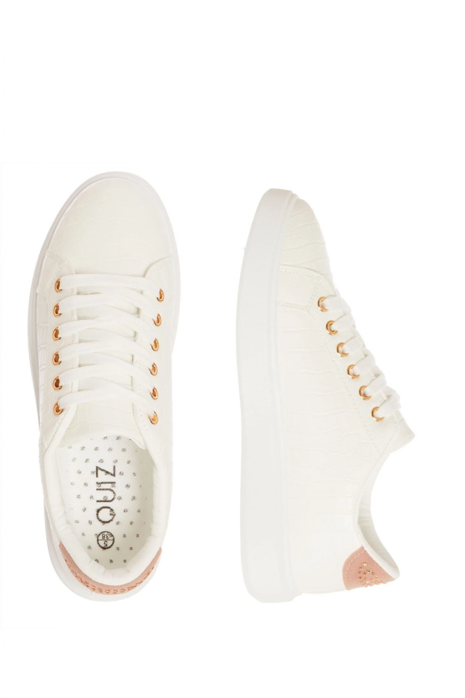 Quiz White White Faux Croc Lace Up Trainer With Rose Diamante Back