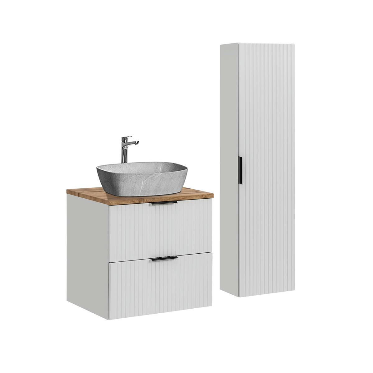 - Ensemble meuble simple vasque 60cm et colonne stratifiés blanc