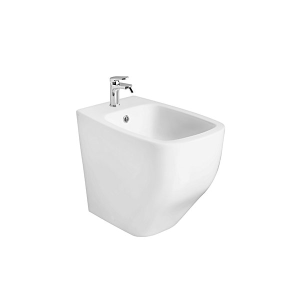 Paire De Bidet Et Wc Sur Pied Blanc Mat Avec Couvercle De Toilette