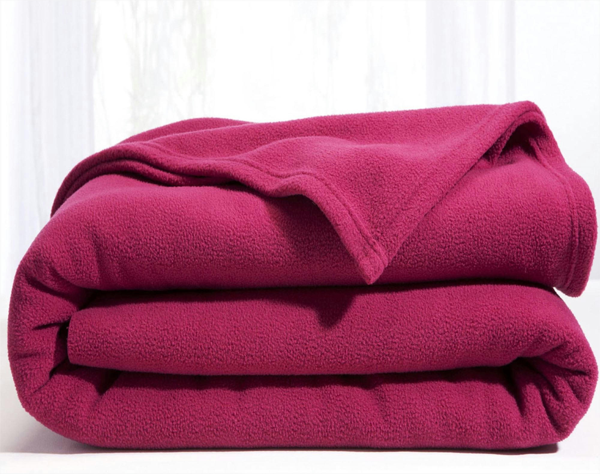 POLAIRE MICROFIBRE UNIE - Couverture tempérée 220x240 rose framboise en polyester