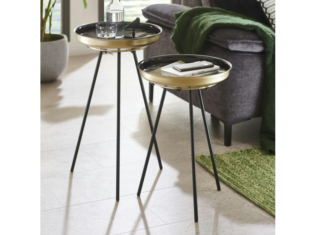 SARA - Tables d'appoint en métal noir et doré lot de 2 - Noir / Or