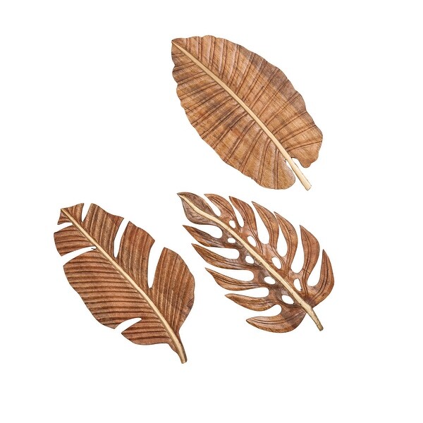 Brown Wood Coastal Wall Decor Floral and botanical (Set of 3)