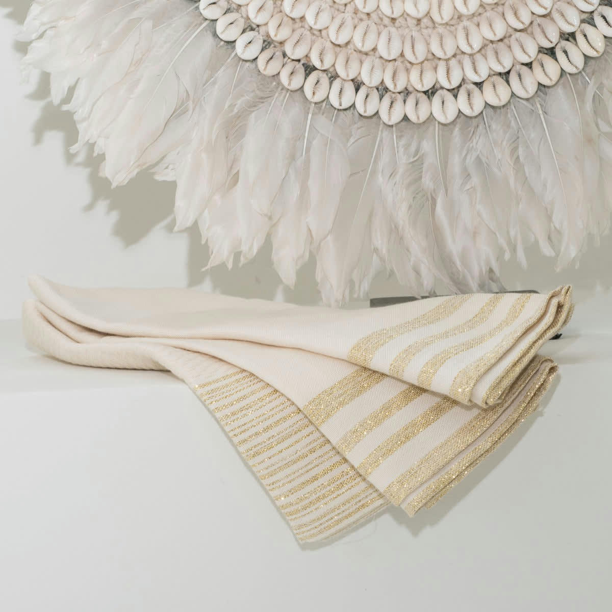 ESSENTIELLE - Torchons (x3) coton  60x40 écru / doré