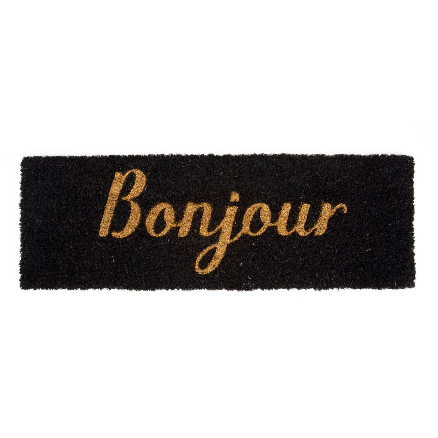 BONJOUR - Paillasson rectangulaire en fibre de coco 75x26 cm noir et beige